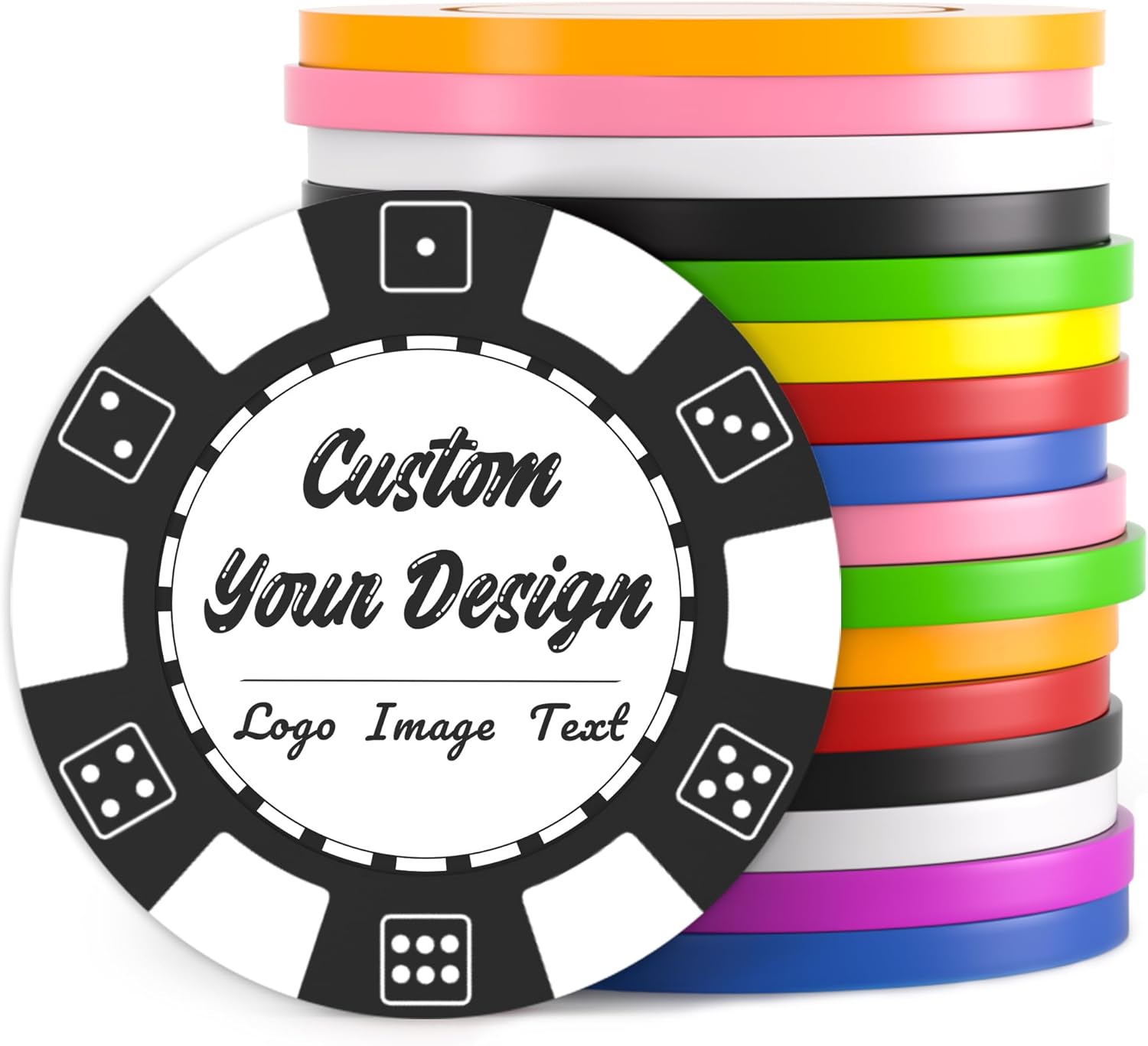 100 Custom Poker Chips, Drink Token Chips Imprinted with Personalized Logo, Image or Text, Double Sided Full Color Print Custom Tokens for Bars, Party, Poker Games, Casino Night