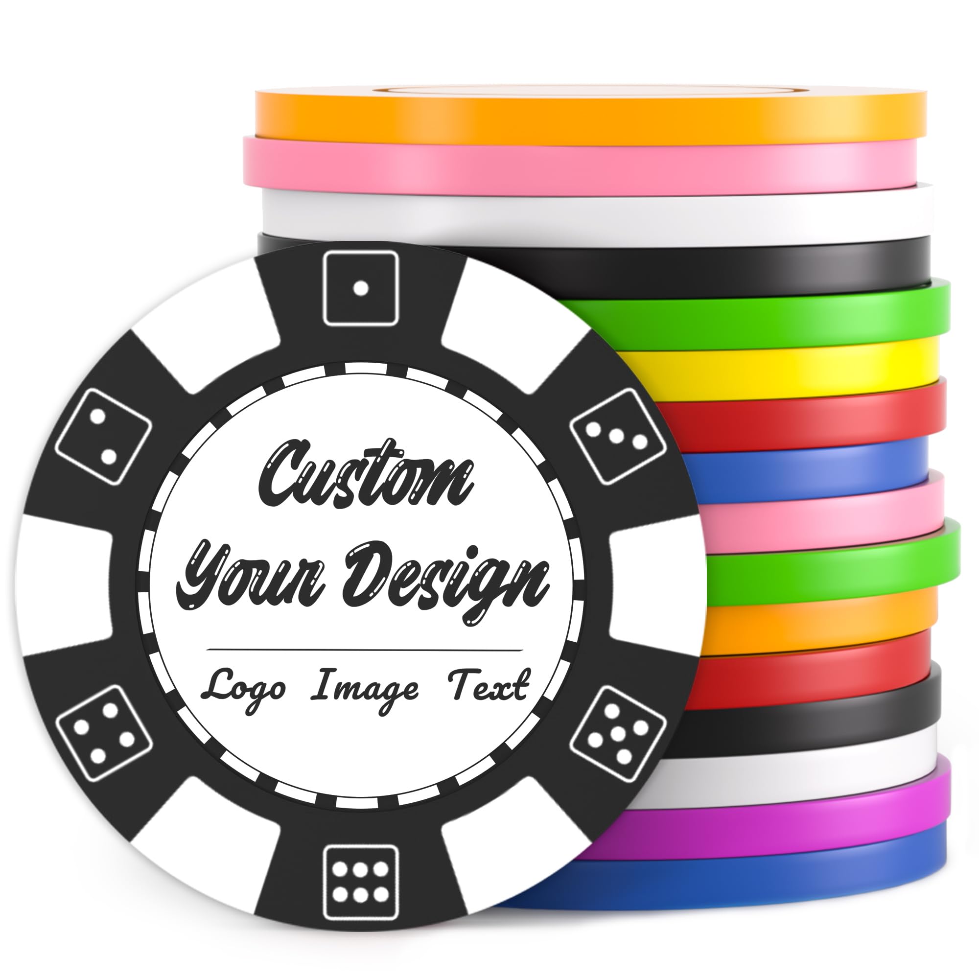 Lot de 100 jetons de poker personnalisés imprimés avec logo personnalisé, image ou texte, impression couleur double face pour bars, fêtes, jeux de poker, soirée casino