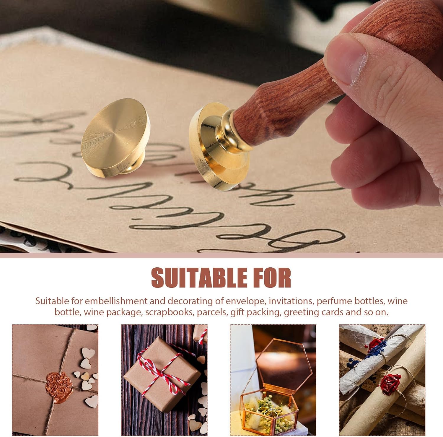 KALLORY Wax Seal Stamp Head Replacement Sturdy Brass Decorating, Easy to Install, Golden Color Wax Sealing Stamp Accessory for Valentine's Day Wine Packages Parcels