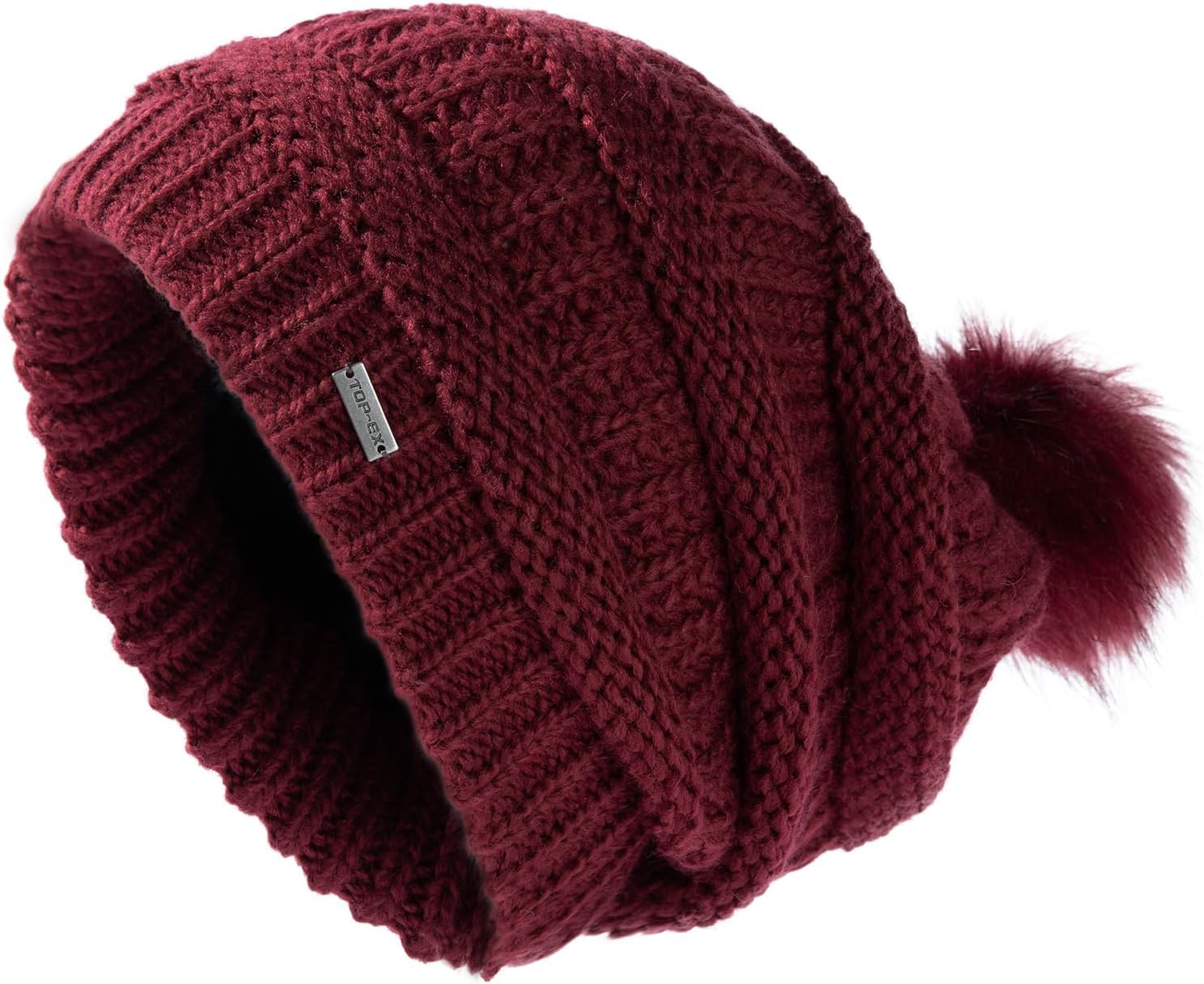 TOP-EX PolarWool™ Winter Slouchy Beanie for Women Icelandic Wool with Faux Fur Pom - Satin or Fleece Lined for Cold Weather - Image 7