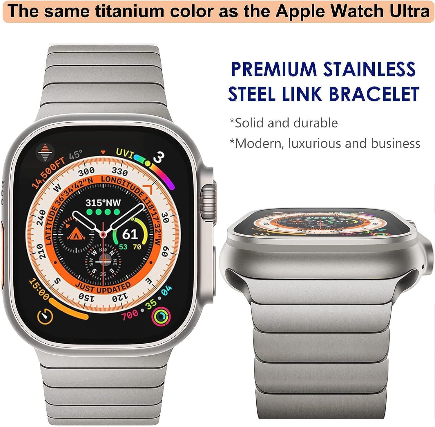 Wingle for Apple Watch Ultra 2 Band 49mm 45mm 44mm 42mm Series 9 8 7 for Men, Apple Watch Ultra Bands with Magnetic Clasp for iWatch Ultra SE Series 9 8 7 6 5 4 3 Stainless Steel Metal Strap, Titanium