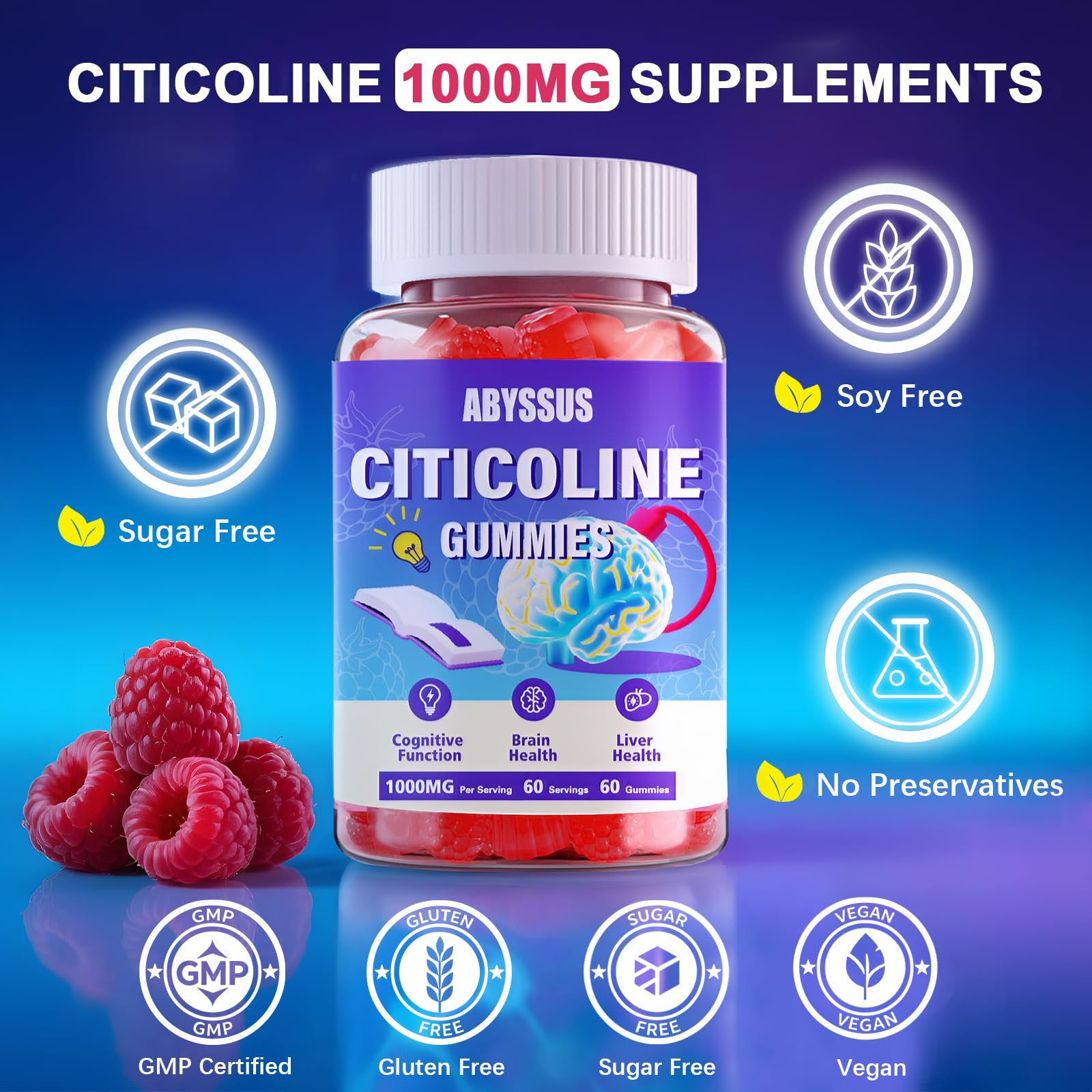 ABYSSUS Citicoline (CDP Choline) Gummies 1000mg, Sugar-Free, Vegan, 60 Ct — Amazon image 5
