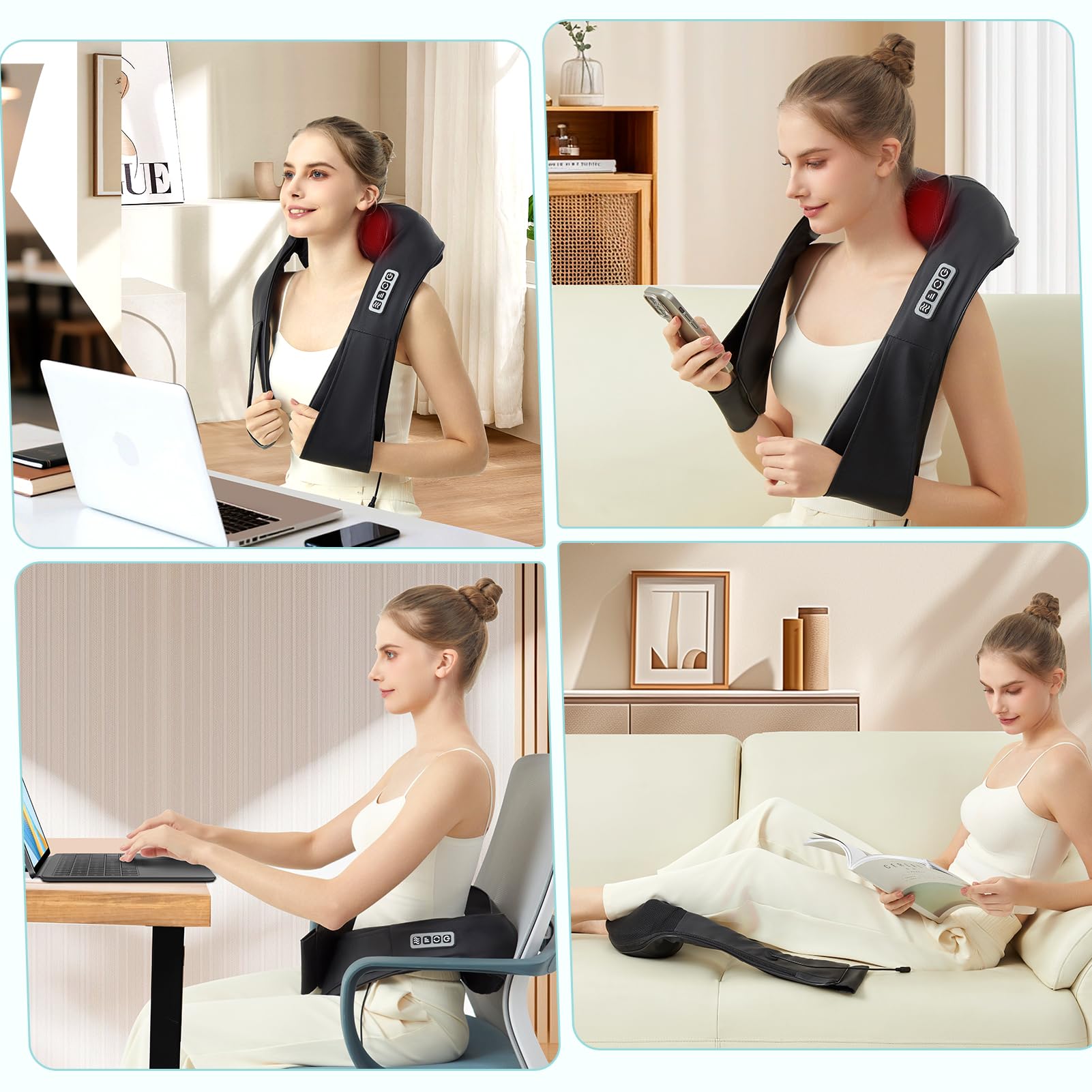 Nackenmassagegerät mit Wärme, Kabelgebundenes PU-Leder Massage für Nacken & Schultern，Shiatsu Massagegerät für Nacken Rücken Schulter, mit Netz- & Auto-Adapter,Geschenke für Frauen/Mütter/Väter