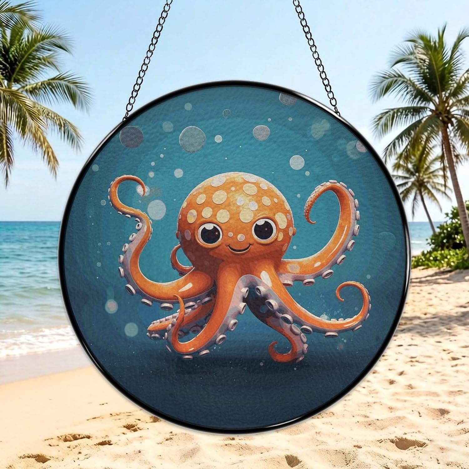 Stained Glass Hanging Sign Suncatcher, Cartoon Octopus