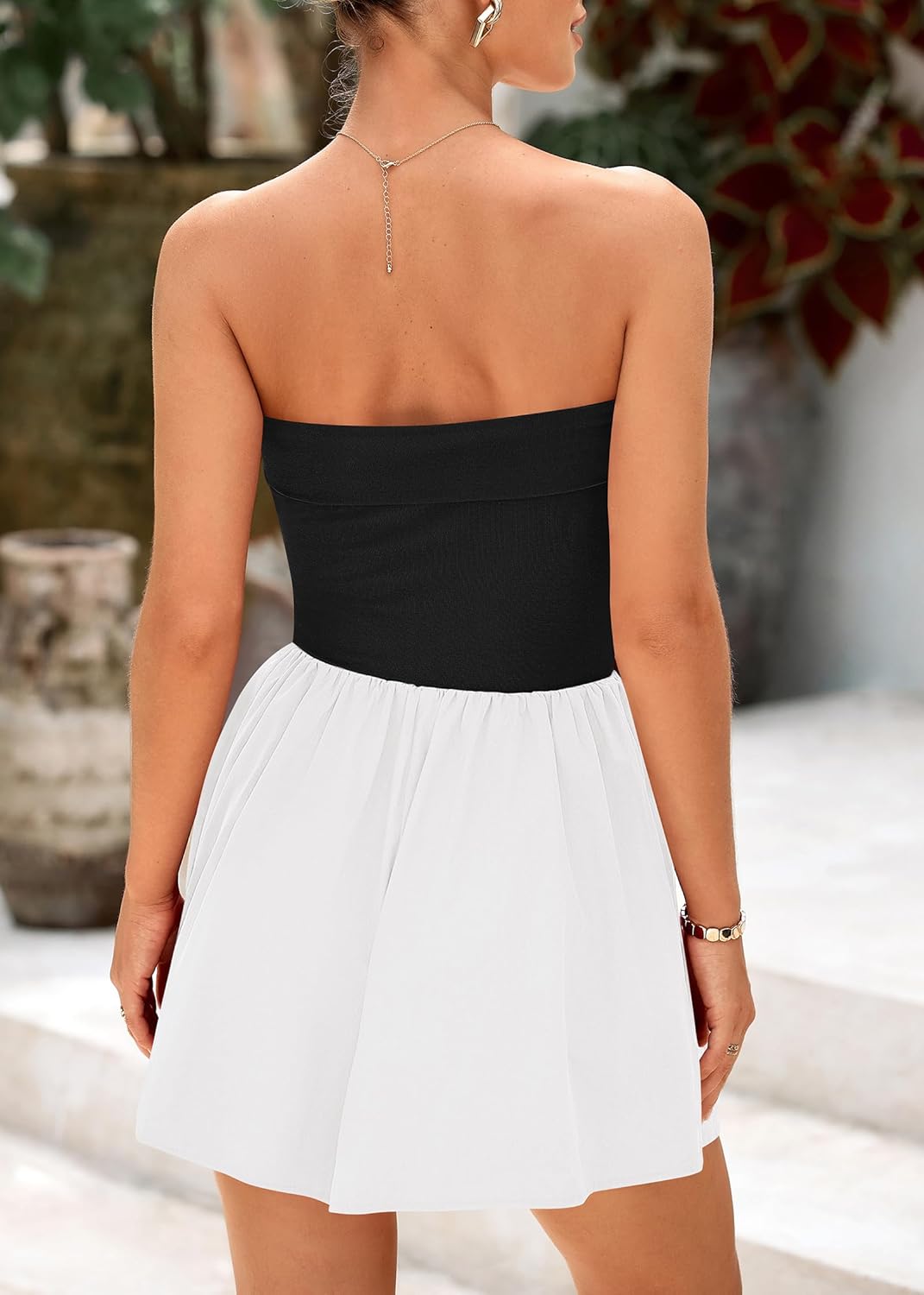 KIRUNDO Summer Rompers For Women 2026 Casual One Piece Strapless Tube Top Sleeveless Skort Short Jumpsuit Beach Vacation - Image 2