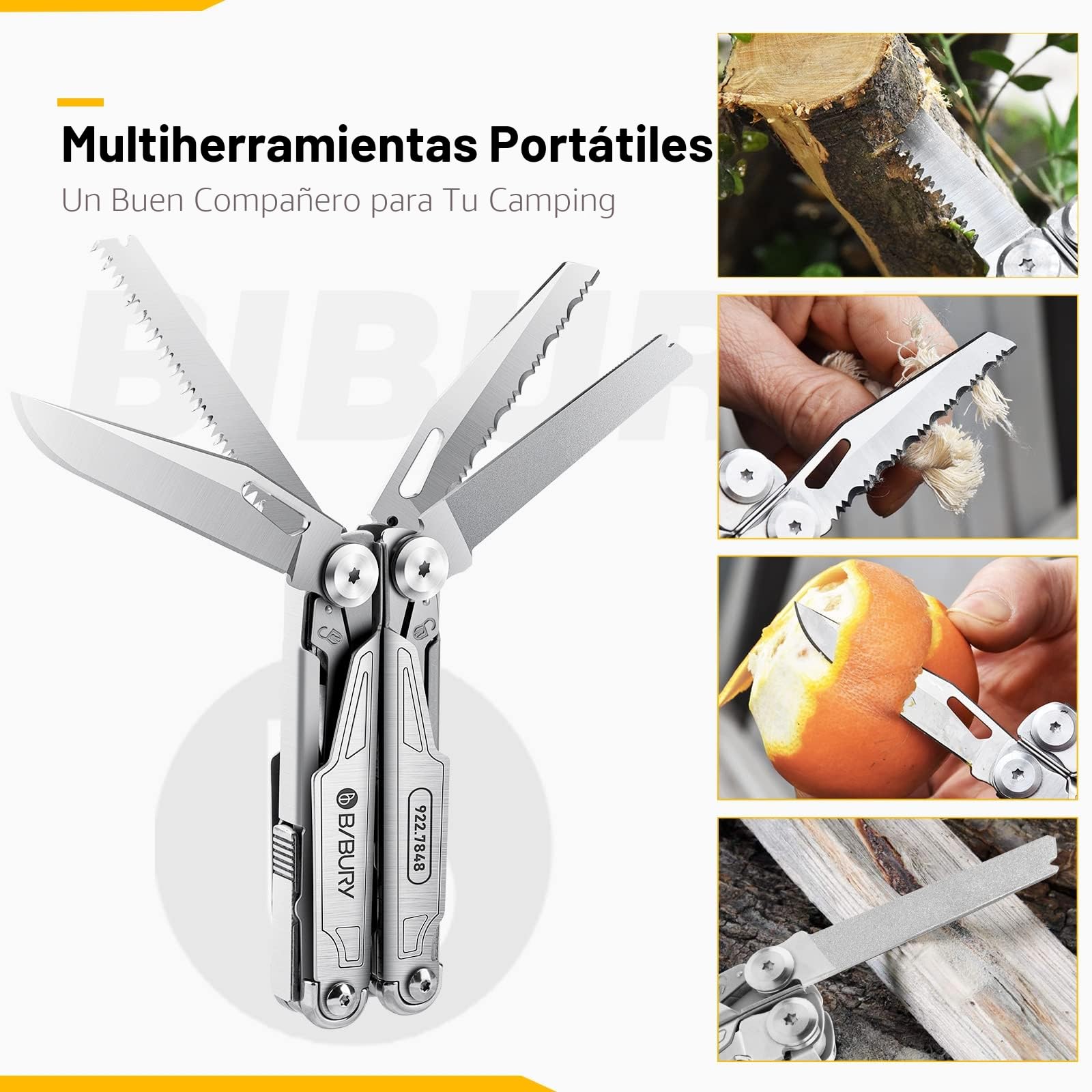 BIBURY Multiherramienta de Alicates, Navaja Multiusos de Acero Inoxidable con Bloqueo de Seguridad, Portátiles Alicates Plegables para la Supervivencia en el Exterior, Camping, Hogar, Reparación