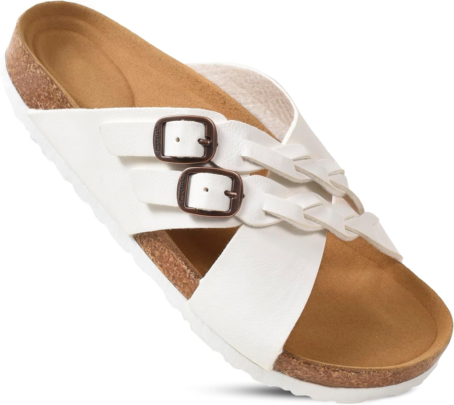 AEROTHOTIC Cork Recovery Slides for Women with Plantar Fasciitis Relief Comfortable Suede Footbed with Adjustable Buckle Cross Strappy Slip on Casual Travel Walking Beach Ladies Sandals