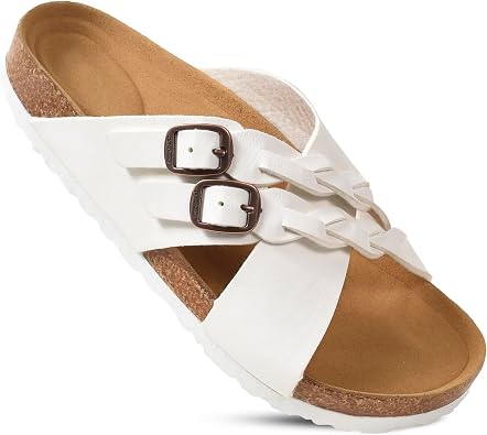 AEROTHOTIC Cork Recovery Slides for Women Adjustable Straps Cross Sandals