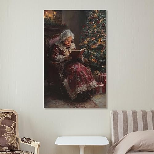 Miniatura 7 de Libro De Lectura Con Texto En Inglés Mrs Claus, Arte De Pared De Navidad, Impresión De Cuadros De Navidad, Pintura Vintage De Invierno Para Estudio,