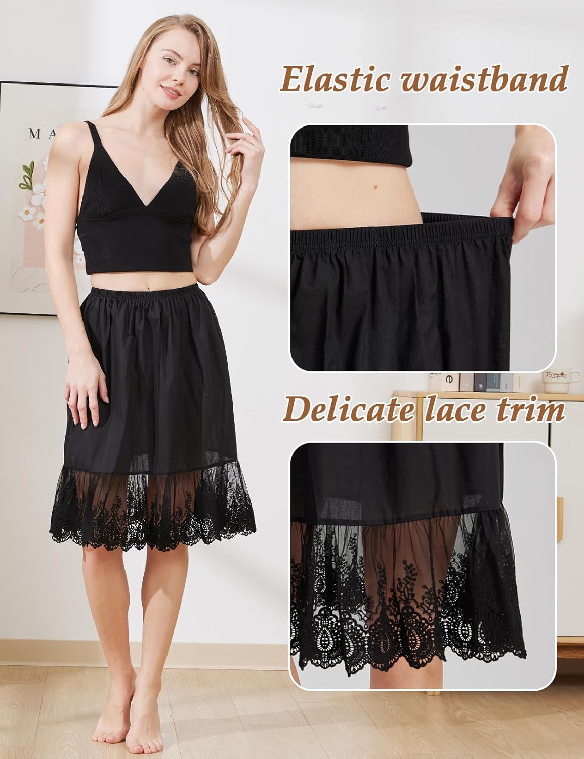 BEAUTELICATE Skirt Extender with Lace Trim Vintage Underskirt 100% Cotton Half Slip - Image 4
