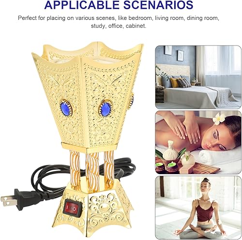 Miniatura 6 de Quemador de incienso eléctrico de metal, estilo de Oriente Medio, quemador de incienso eléctrico de mesa, para hogar, oficina, yoga, decoración