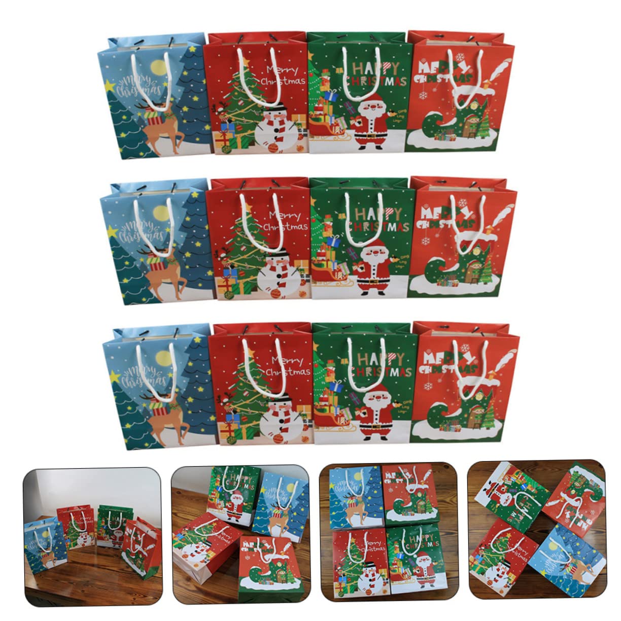 Homoyoyo 12pièces Sacs Cadeaux Papier de Noël pour Friandises et Petits Cadeaux Lot de Sachets Emballage Noël