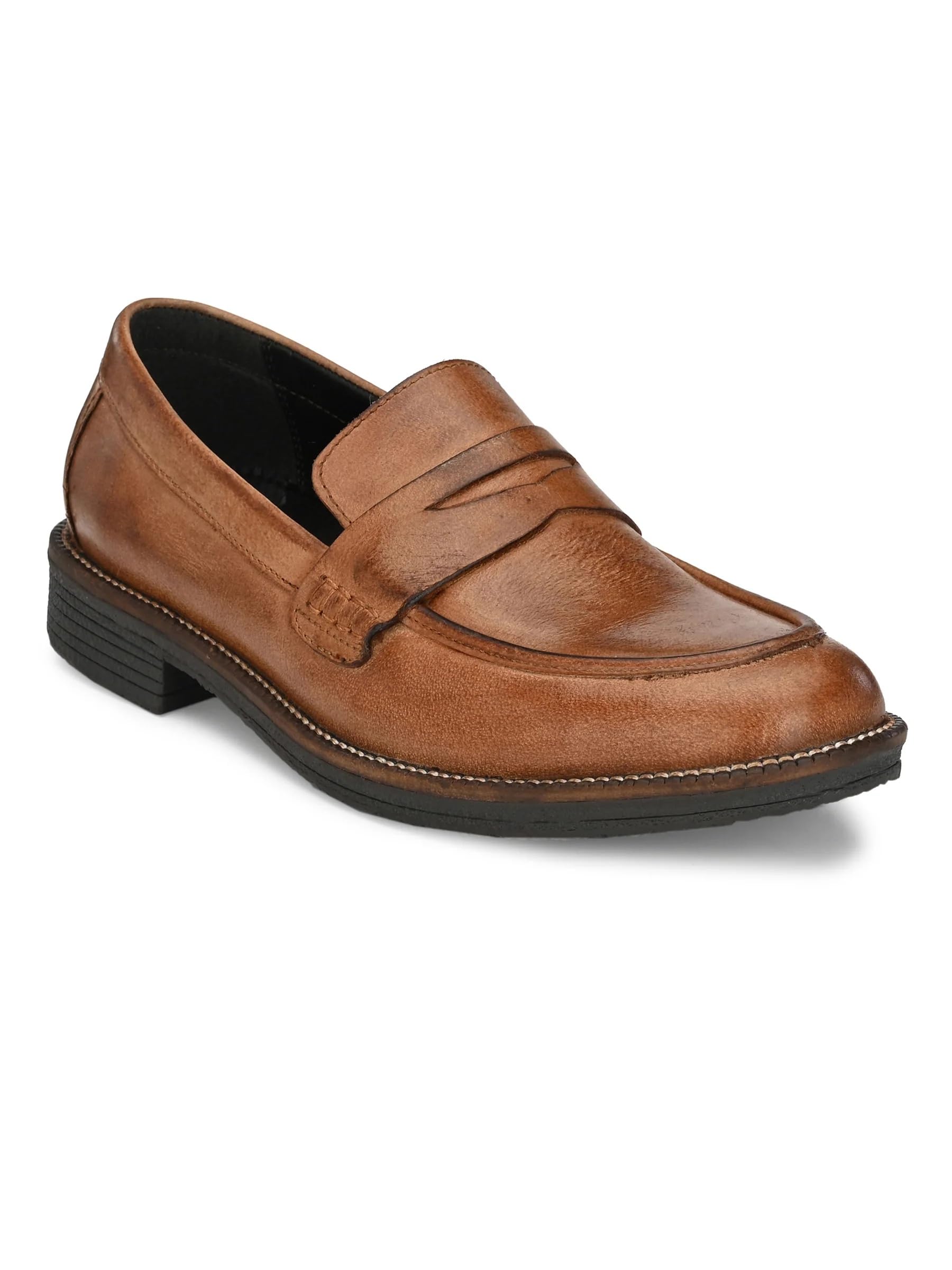 carlo romano Men's Genuine Leather Penny Loafers, Slip-On Formal Shoes Black-picture-43