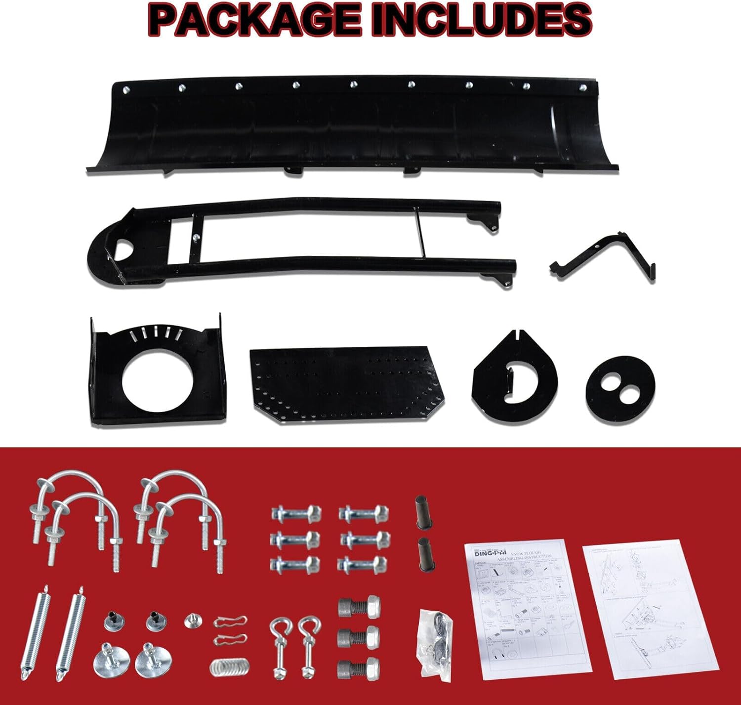 Universal Snow Plow Kit Heavy Duty Adjustable Snow Plow Blade, 45 Inch Steel UTV Snow Plow Kit for SUV UTV ATV Trolleys Honda Kawasaki Buses and Large Transportation Vehicles, 1 PCS