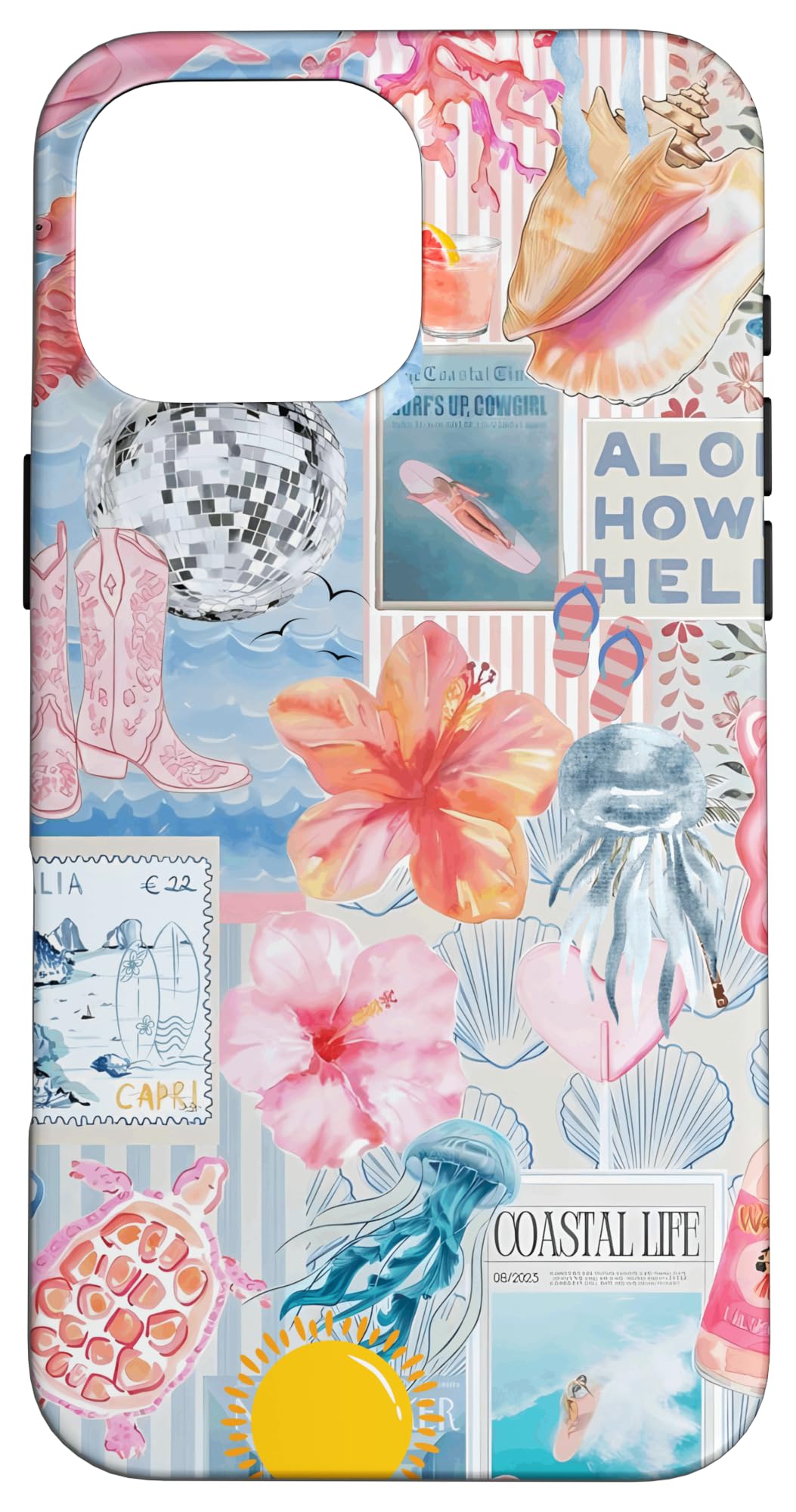 Beachy Blue Coquette Coastal Collage Preppy Cute Aesthetic Case for iPhone 16 Pro Max