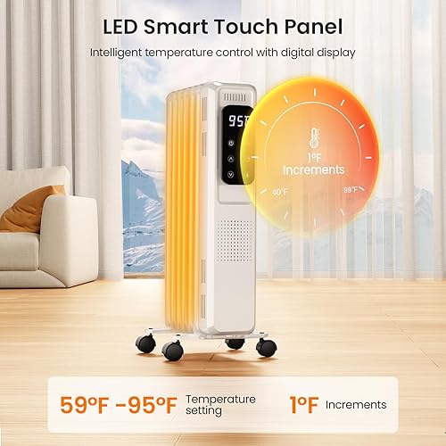 Miniatura 2 de Kismile Calentador de radiador, calentador eléctrico portátil lleno de aceite de 1500 W con pantalla LCD, 4 modos, control remoto, protección contra