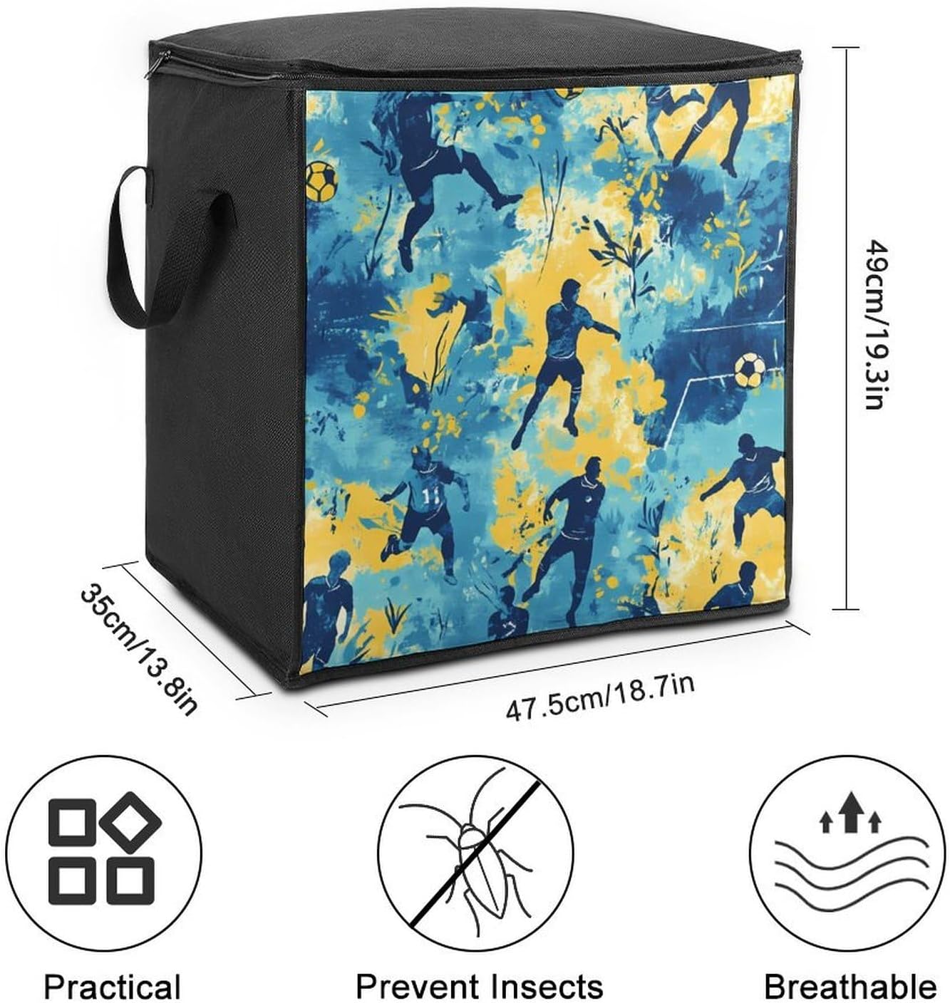 Camouflage Soccer Players Balls Large Comforter Blanket Storage Bags Bins 70L Closet Organizer with Handles