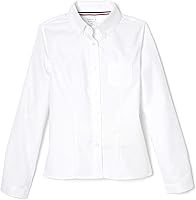 French Toast Girls' Fitted Wrinkle-Resistant Long Sleeve Oxford Shirt - School Uniform Blouse, No-Iron Stretch Fabric