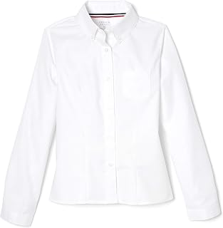 French Toast Girls' Fitted Wrinkle-Resistant Long Sleeve Oxford Shirt - School Uniform Blouse, No-Iron Stretch Fabric