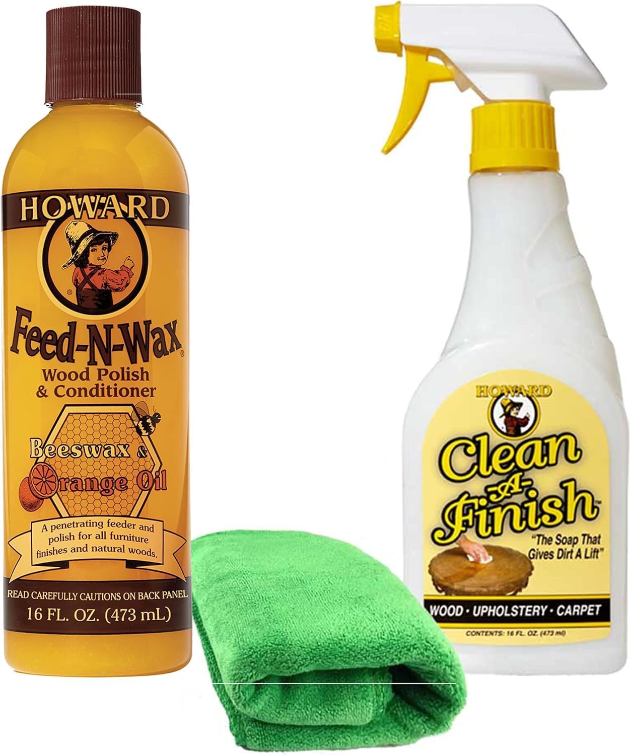 Howard Feed N Wax Wood Restorer and Beeswax Polish Plus Clean A Finish Wood Soap, Furniture Wax, Cabinets, Floors, Antiques, Teak Tables