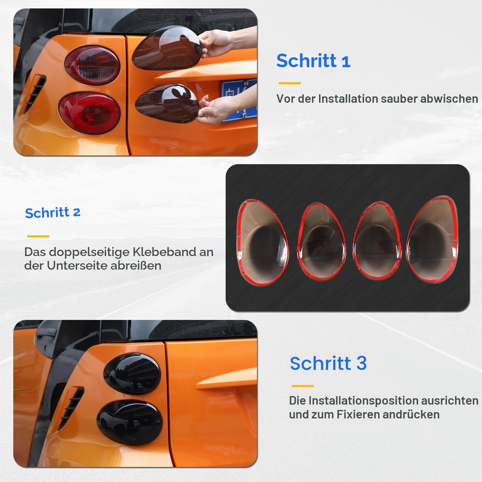 Auto-Rücklicht-Lampenabdeckung Rücklichtschutz Zierleiste Außendekoration Zubehör Kompatibel mit Benz Smart 451 Fortwo 2009-2015