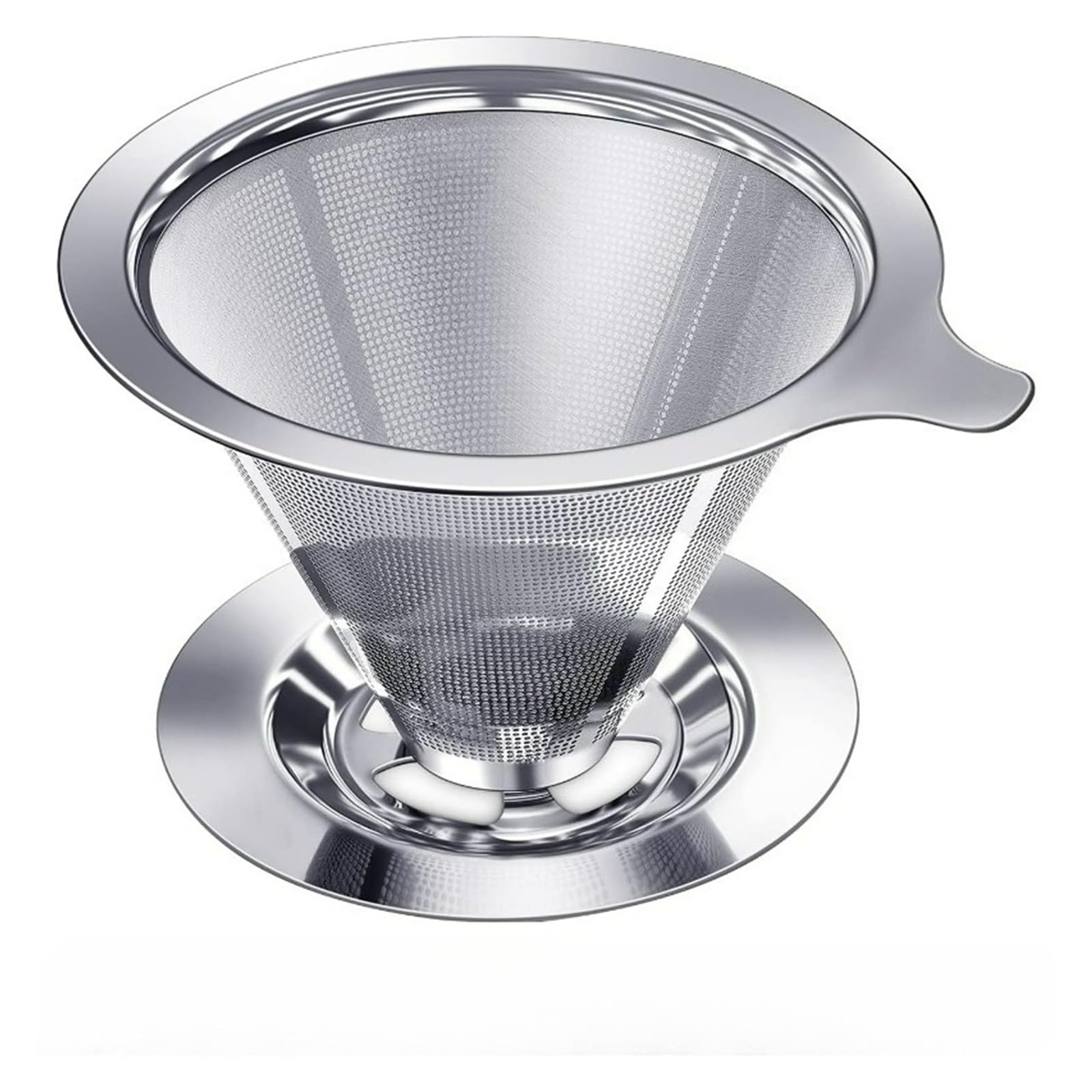 Vierta sobre el goteador de café, filtro acero inoxidable 304, sin papel, reutilizable, taza única, fabricante malla fina, herramientas caseras(With a base L)