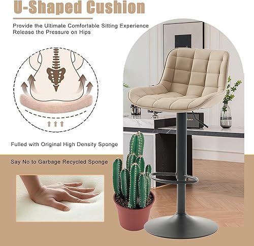 Miniatura 36 de YOUTASTE Taburetes de bar negros de altura de mostrador, juego de 2 taburetes de bar ajustables giratorios de piel sintética con respaldo acolchado,