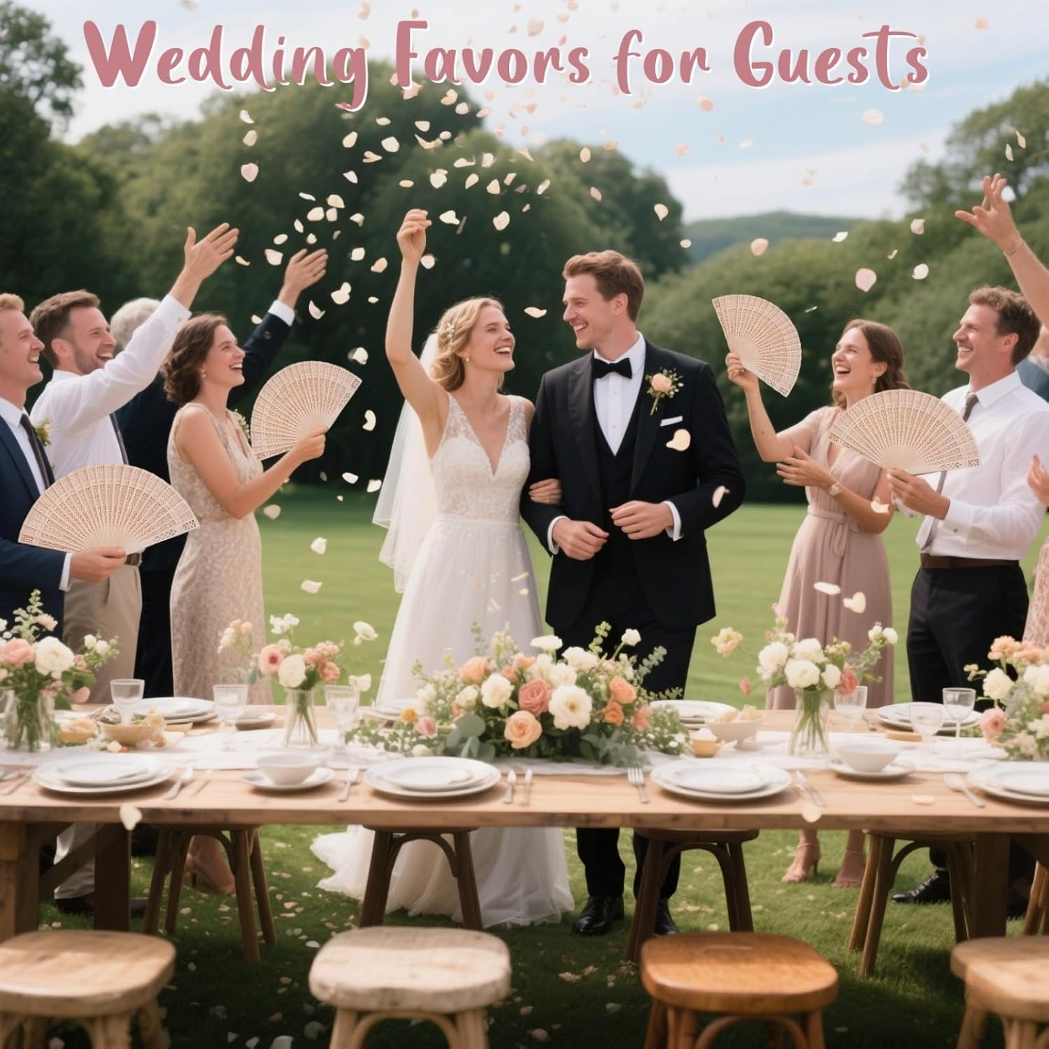 50Pcs Personalized Wooden Hand Fans Wedding Fans for Guests Bulk Custom Sandalwood Engraved Wedding Fans with Tassels and Organza Bags Handheld Foldable Wooden Wedding Party Favors (50)