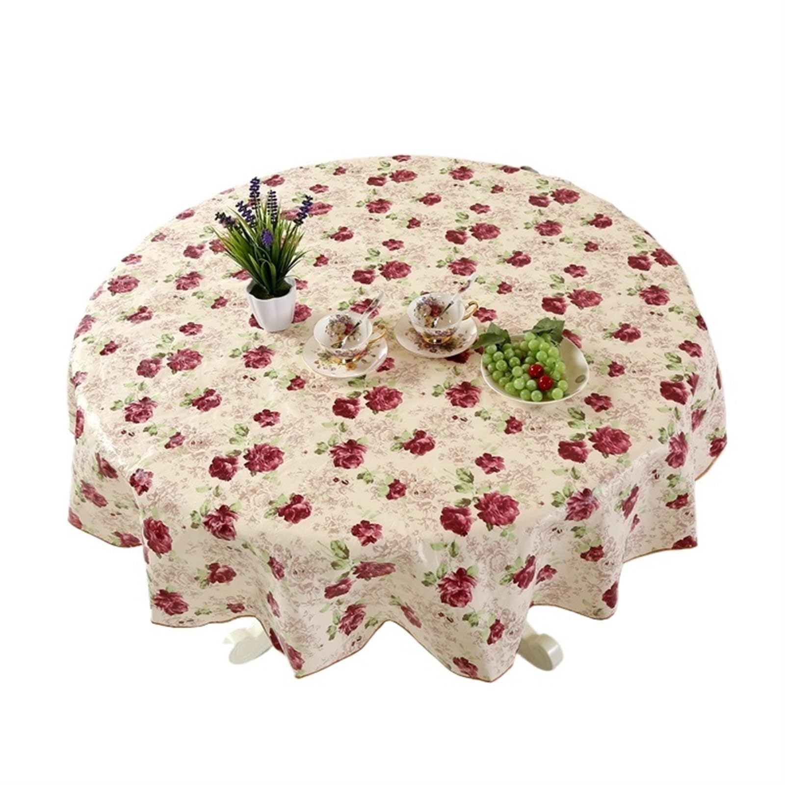 Ateuxol Red Tablecloths Coffee Table For Living Room Table Cloth Waterproof Table Cloth Oil Round Tablecloth Flower Pvc Tablecloth Home Kitchen Dining(,Round 150X150cm)
