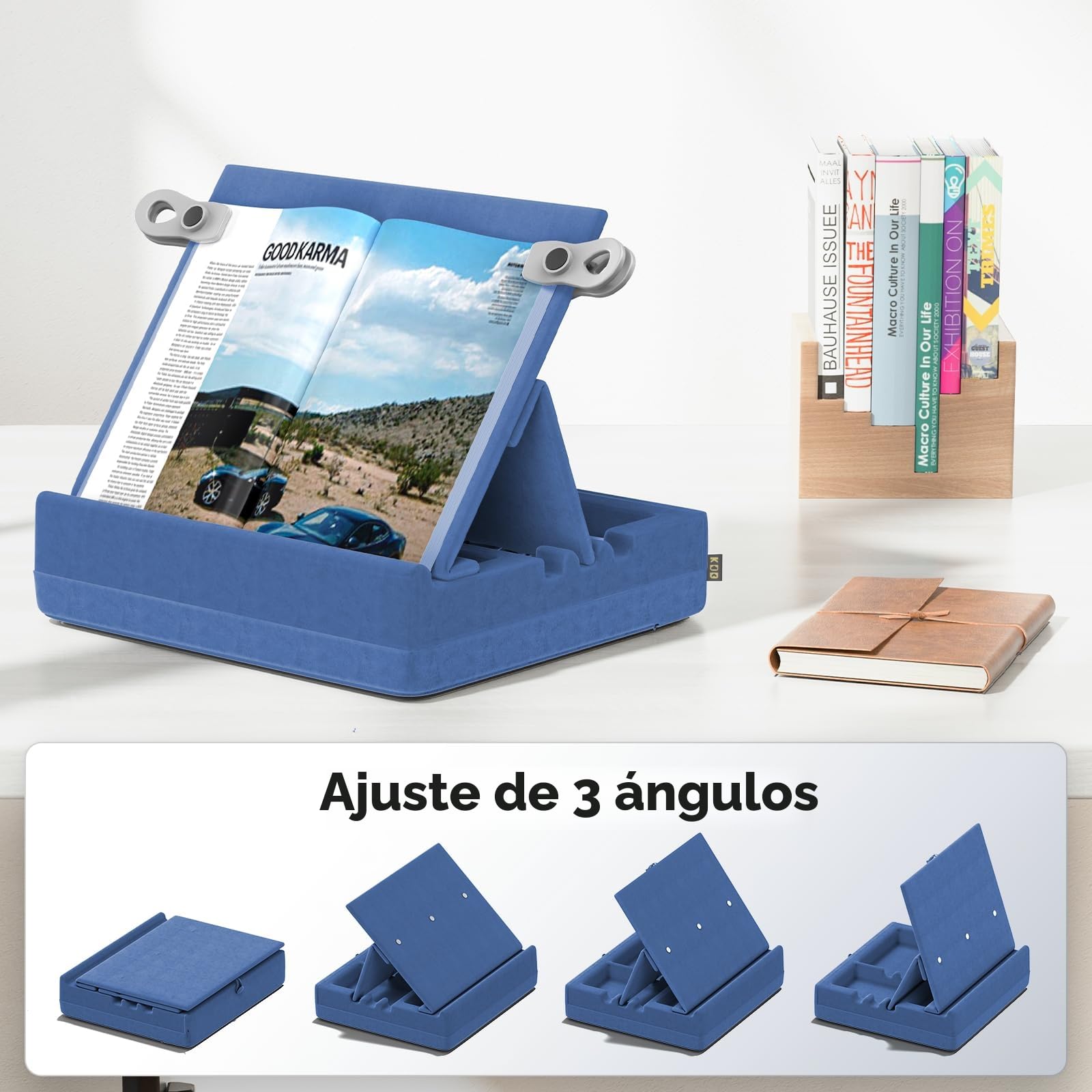 KDD Atril para Libros con Almacenamiento, Soportes de Almohada de Lectura，Soporte de Almohada para Tablet, Cama, Escritorio y Sofá, Soporte iPad Plegable con Bandeja Organizadora (4.7 "-15")