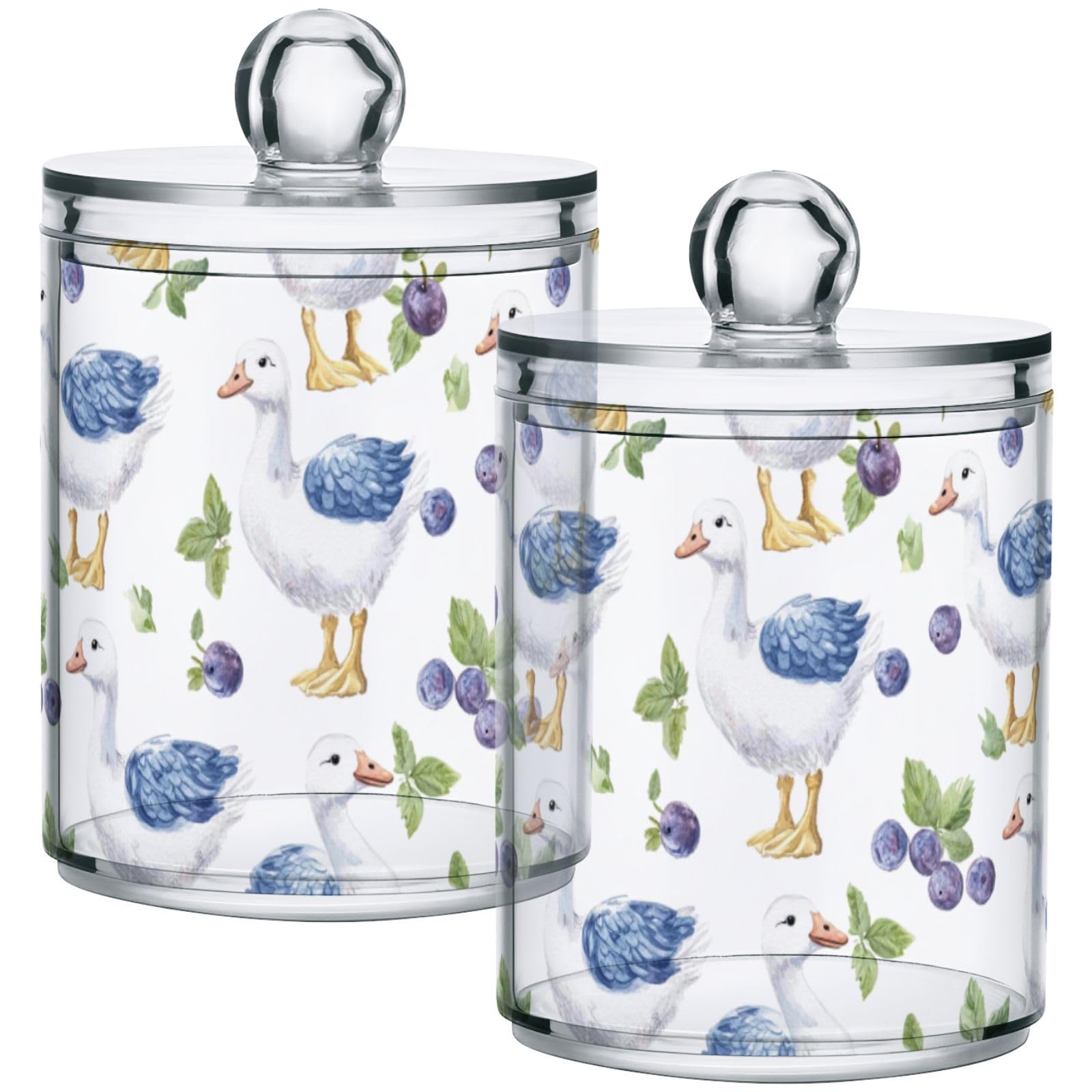 Gredecor 4 Pack Qtip Holder Clear Berry Goose (1) Apothecary Jars with Lids Acrylic Bathroom Jars Vanity Countertop Canister Storage Organizer for Cotton Ball,Swabs,Pads,Floss