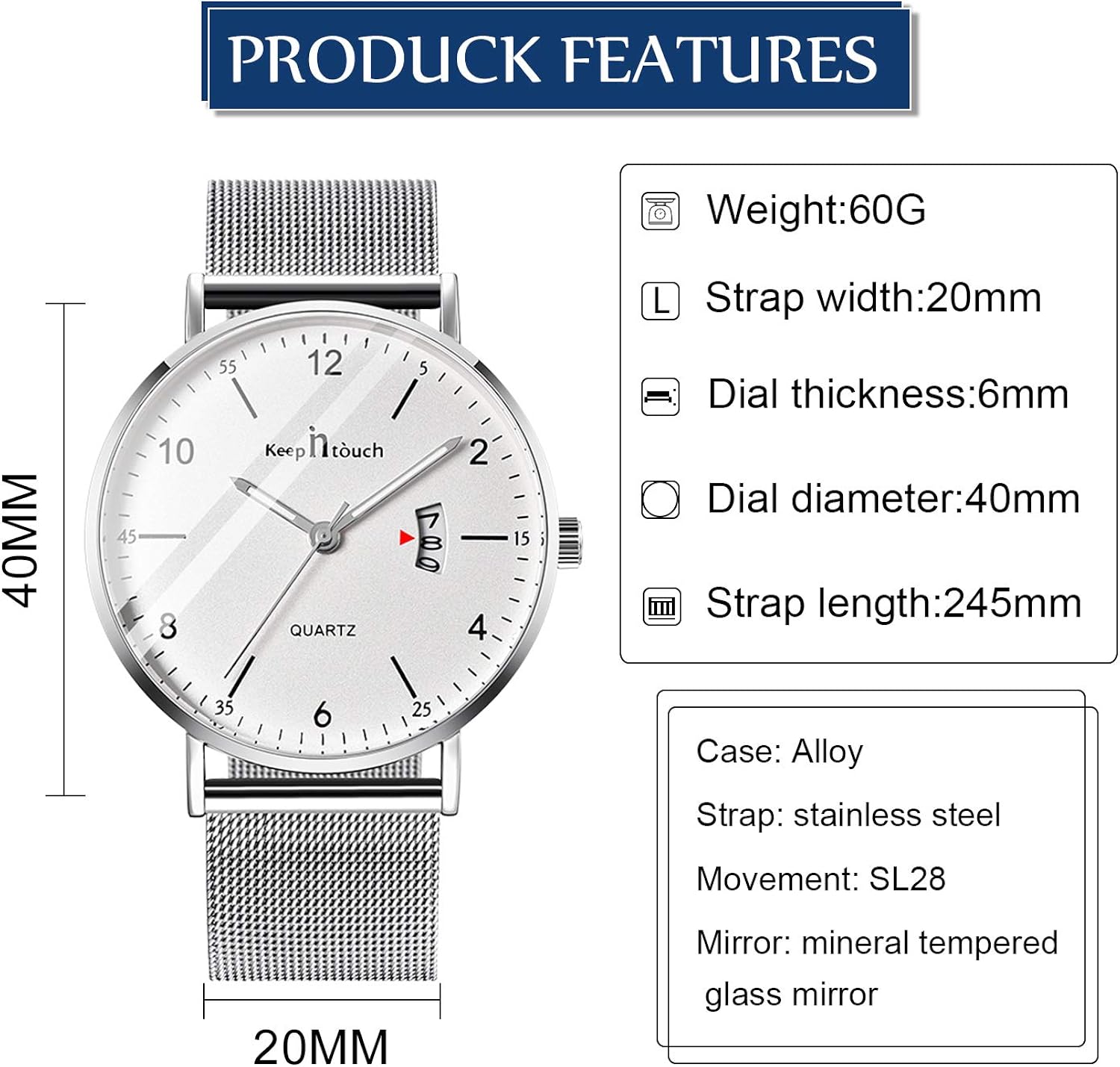Unendlich U Men's Ultra Thin Wrist Watches, Minimalist Fashion Quartz Watch with Digital dial and Digital Calendar - Image 3