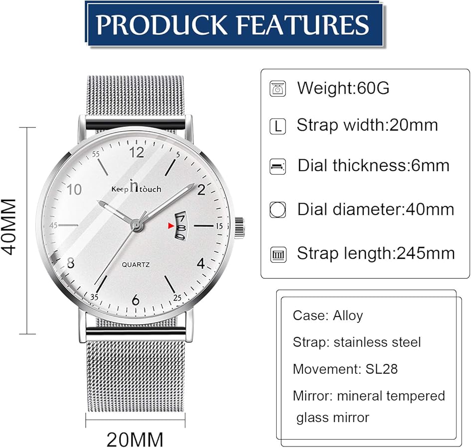 Unendlich Orologio Da Uomo Quarzo Ultra Sottile – Quadrante Digitale Minimalista, Impermeabile 3 ATM, Cinturino In Acciaio Inossidabile, 40 Mm