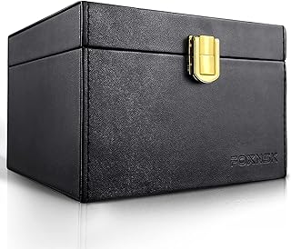 Faraday Box for Car Keys, FOXNSK RFID Box for Car Keys Phones Cards, Keyless Entry Key Fob Signal Blocker, Premium Leather, Large Capacity, Anti Theft, Black (Single Lock)