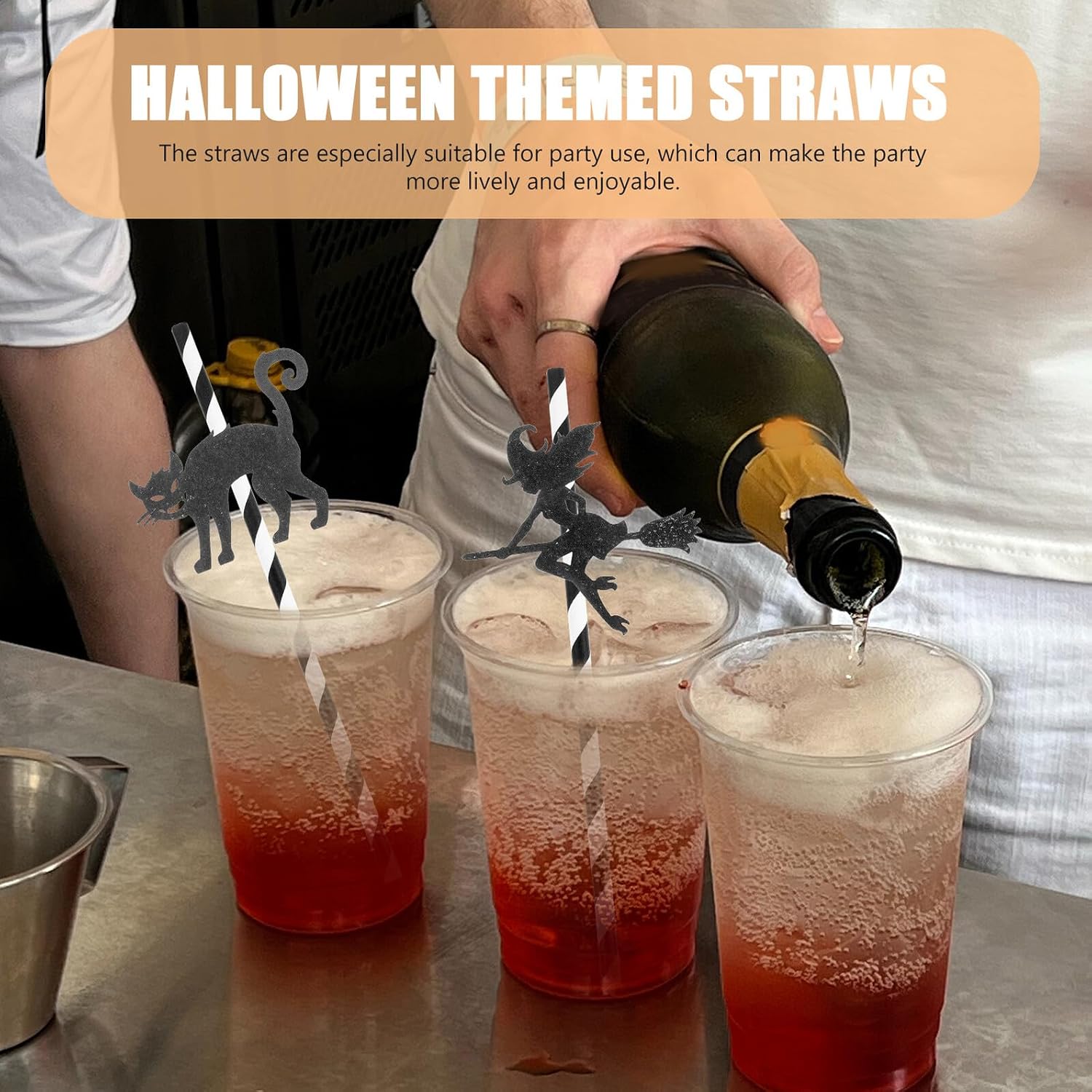 Halloween Party Decorative Paper Straws 9pcs Set Biodegradable Skull and Bat Design Disposable Drinking Straws Festival Beverage Supplies