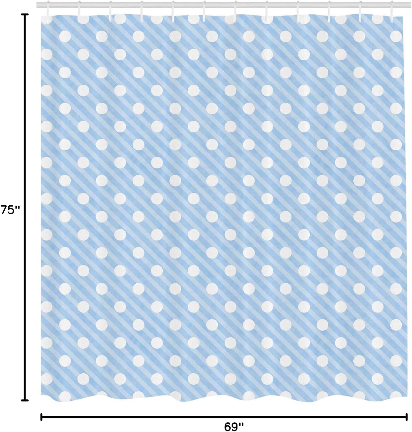Ambesonne Retro Shower Curtain, Retro Nostalgic Polka Dots Sky Blue Background in Soft Tones Simplistic Image, Cloth Fabric Bathroom Decor Set with Hooks, 69" W x 75" L, Pale Blue