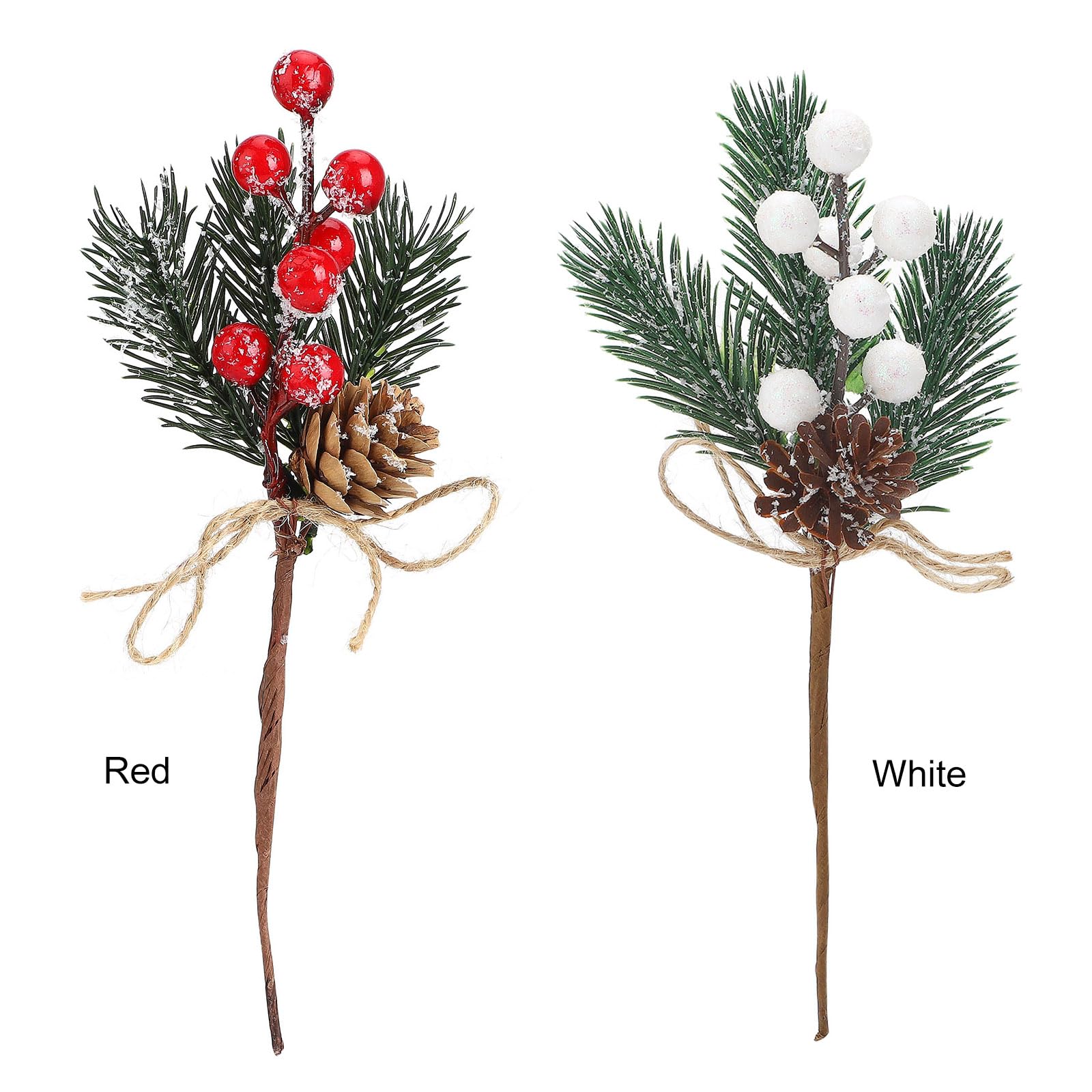 FOMIYES 10pcs Artificial Frosted Pine Cone Picks With Red Berries & Green Leaves - Christmas Floral Arrangement Supplies