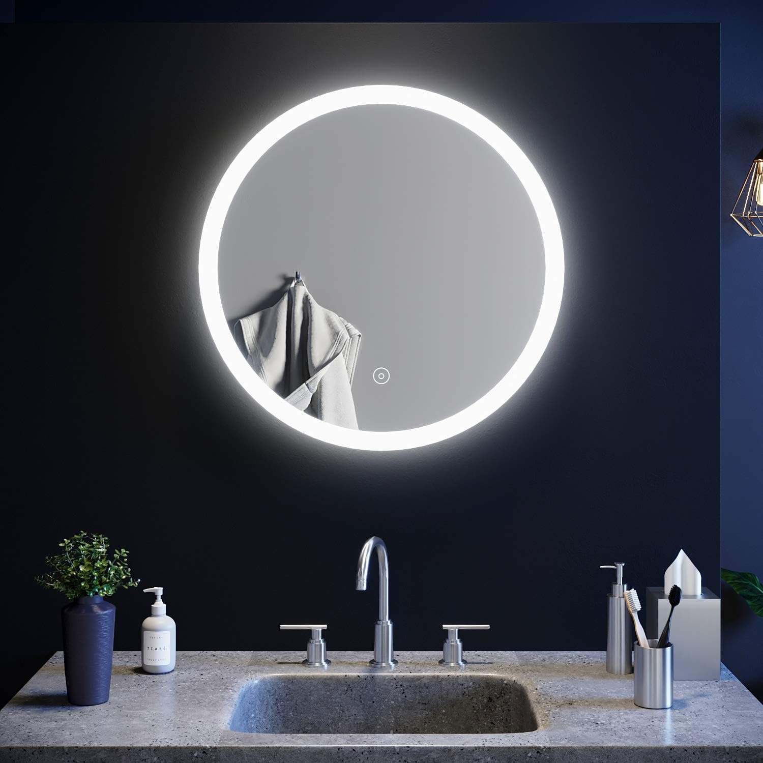 ELEGANT 600 x 600 mm Modern Round Illuminated LED Bathroom Mirror Touch Sensor + Demister