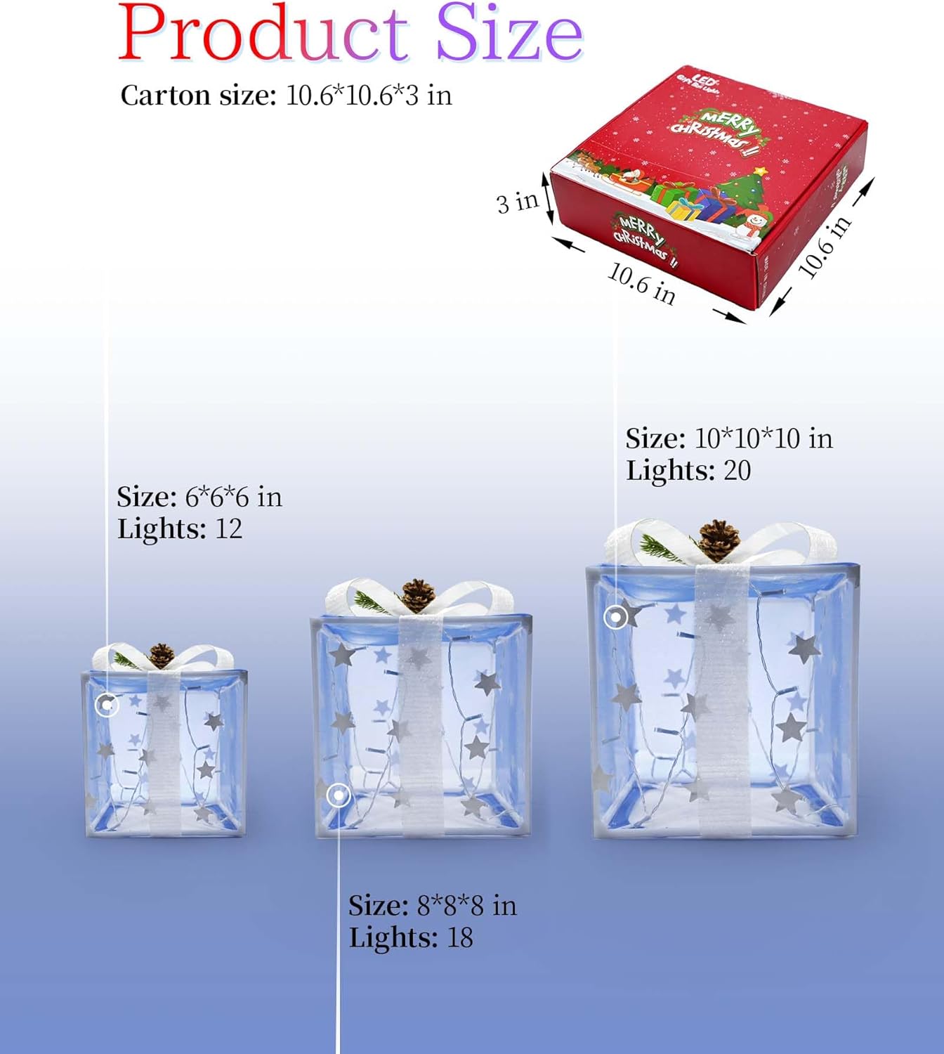 Lighted Gift Boxes Set of 3, QUICARD Christmas Holiday Decorations Gift Box with Pine Cone with Remote Control, LED Mesh Star Light Decor, for Tree Skirt Indoor Outdoor Yard Holiday Door - Image 4