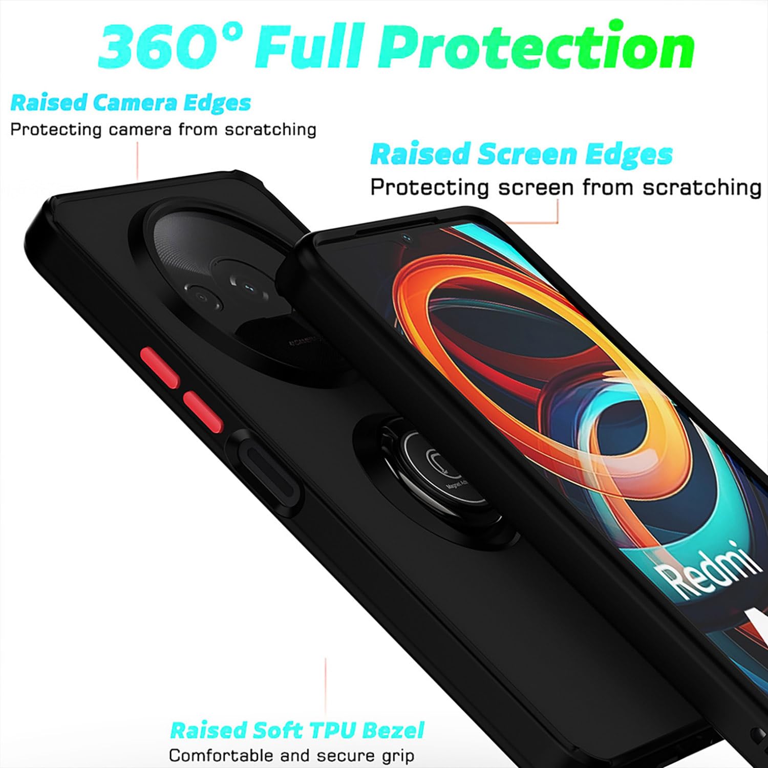 ILING Handyhülle Für Xiaomi Redmi A3 – Ultradünn, Stoßfest Mit Ringständer, Mattschwarz