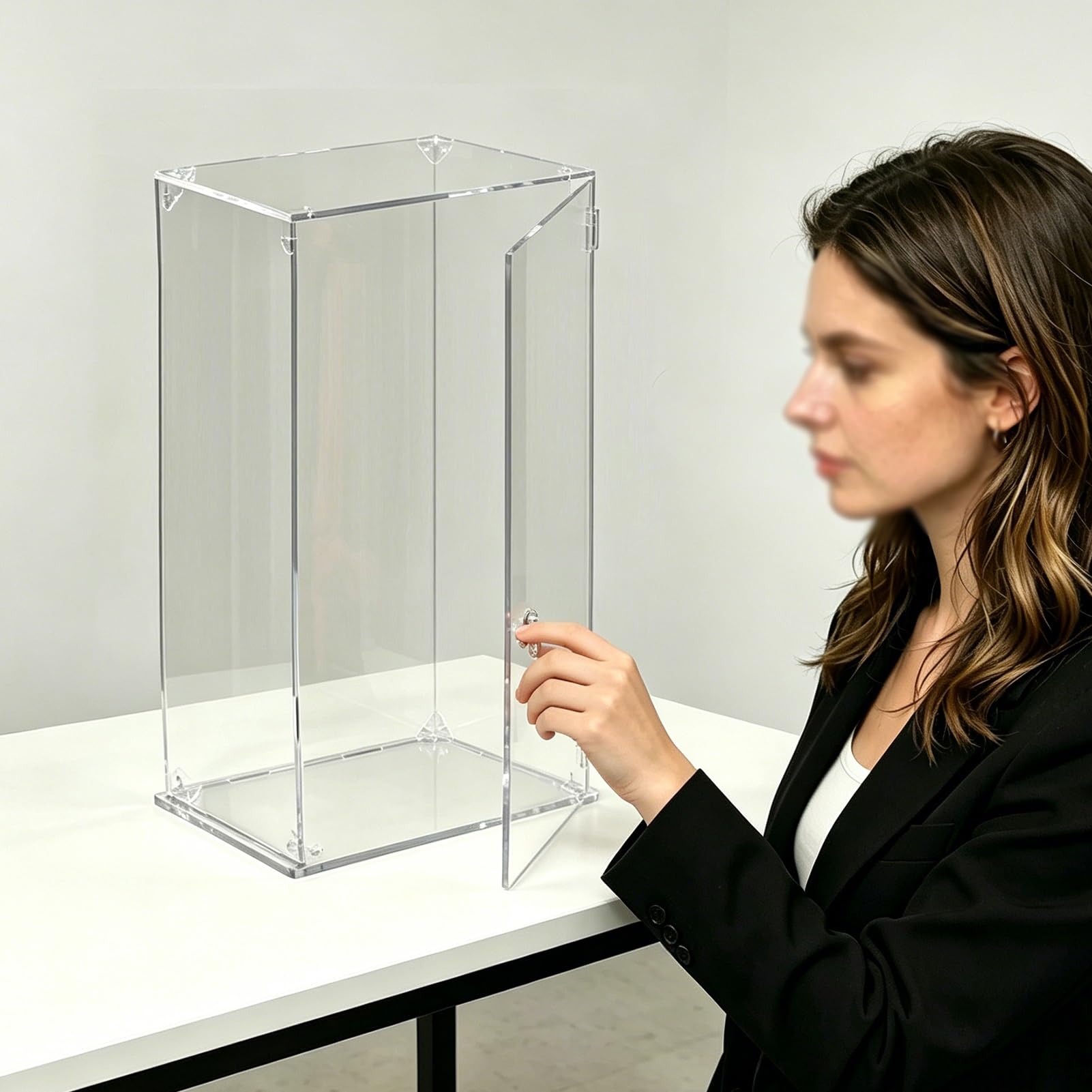 UrbanUp Urna Metacrilato Caja Cúbica Grande de Acrílico Transparente con Puerta de 270°, Vitrina de Pie de 10,15,20,25,30,35,40,50,60cm de Altura, Cajas Apilables para Guardar(15x20xH40cm/6x8x16)