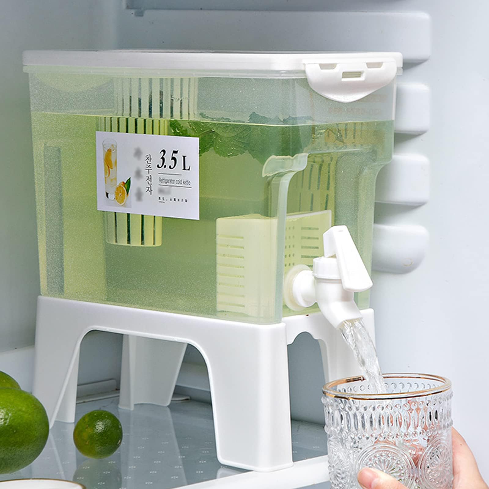 Dispensador de bebidas de plástico con espiga, dispensador de bebidas frías de 3,5 L con infusor de frutas para fiestas, nevera, uso diario
