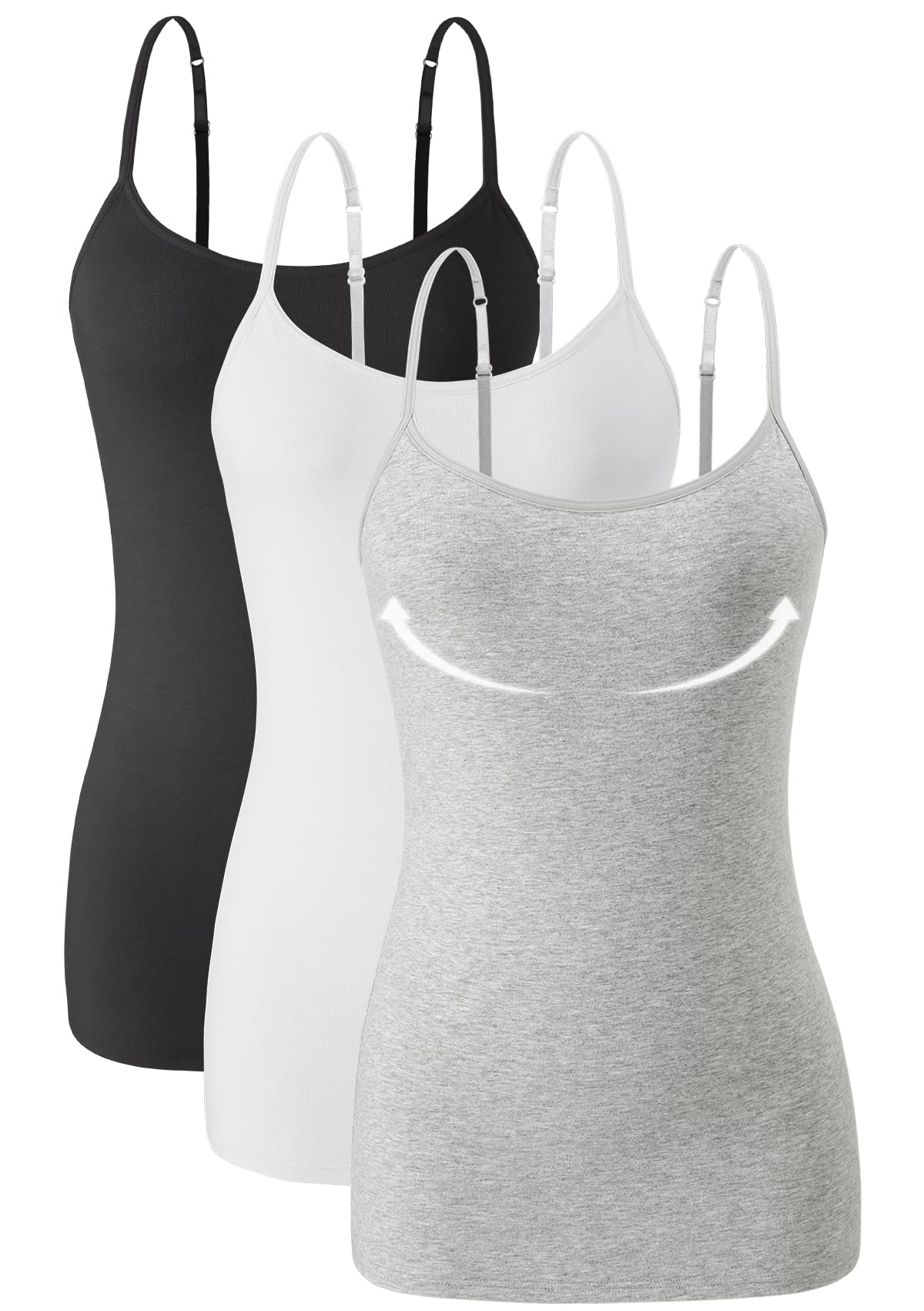 Knuffnee Confezione da 3 canottiere da donna con reggiseno integrato, spalline regolabili, canotte in cotone