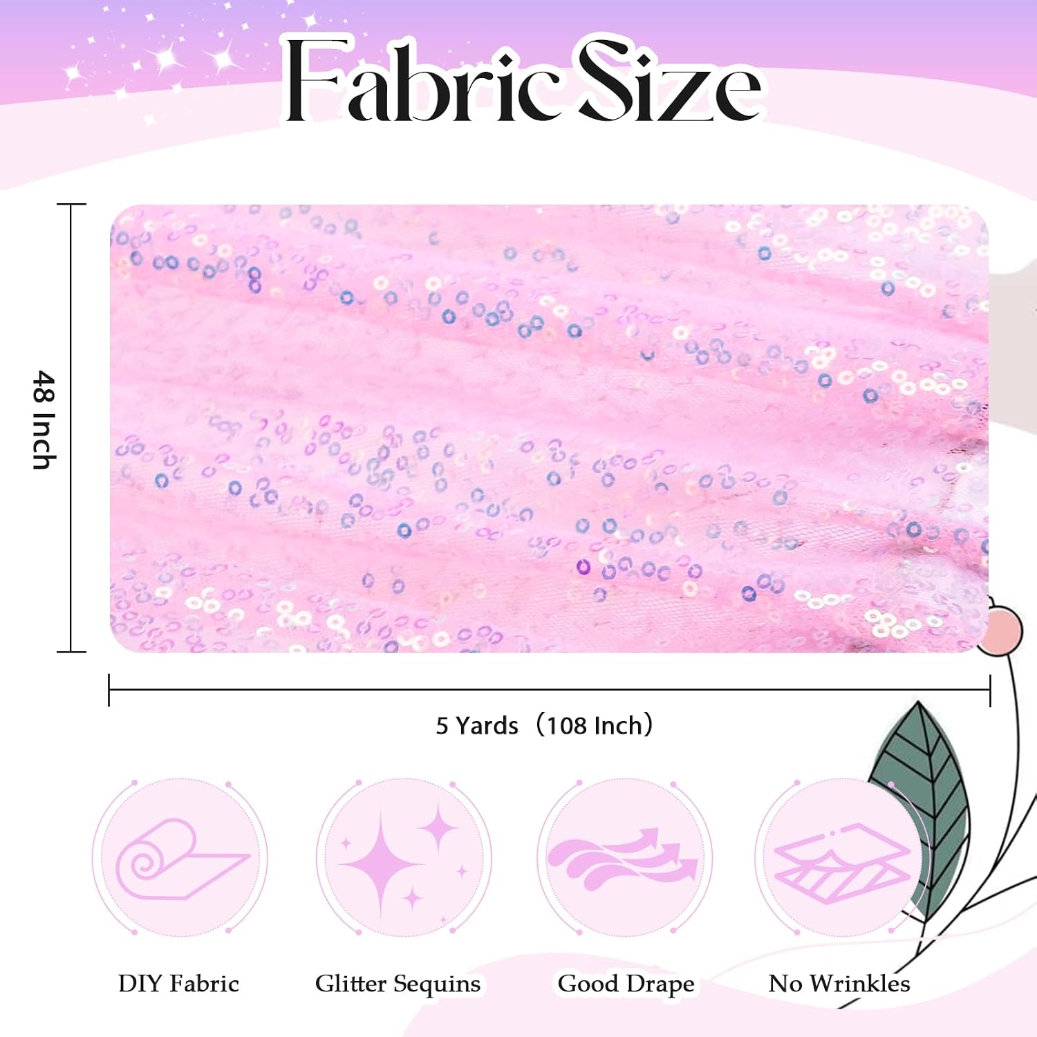 INVGEEXI Light Pink Sequin Fabric by The Yard, 15 Feet 5 Yard Sparkly Glitter Sequins Material for Wedding/Bridesmaid Dresses, Party Costumes, Tablecloths, DIY Sewing Projects