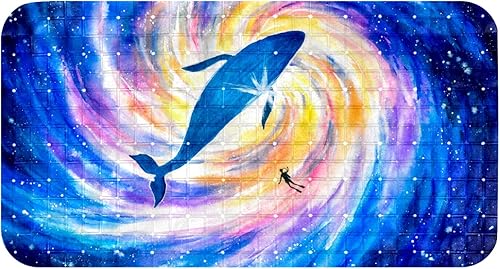 Bennigiry 14.7 x 26.9inches Bathtub Kid Mat Suitable for Bathtub BPA-Free with Suction Cups and Drain Holes Whale in Space