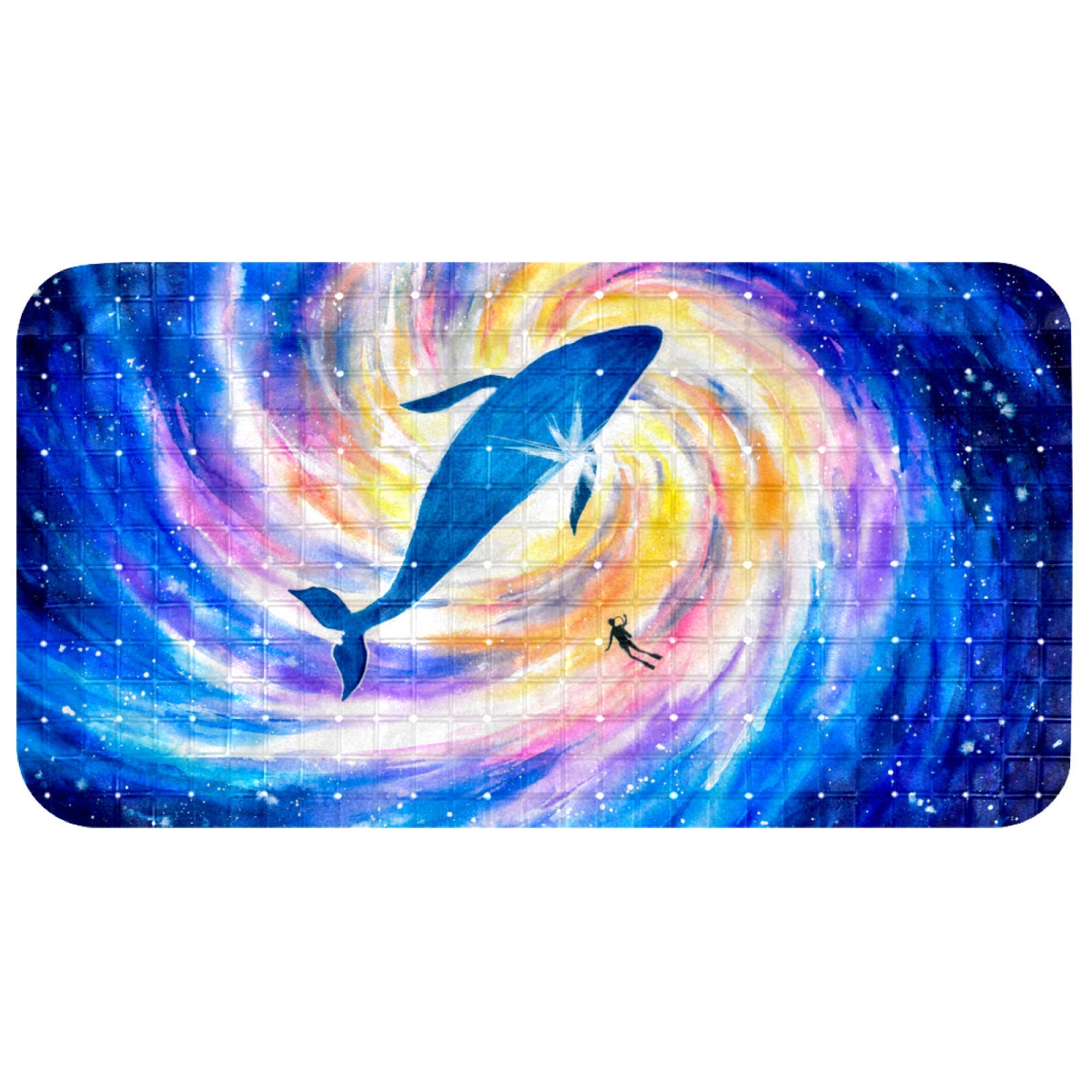 Tapis de bain antidérapant baleine avec trous d'évacuation 37x68cm