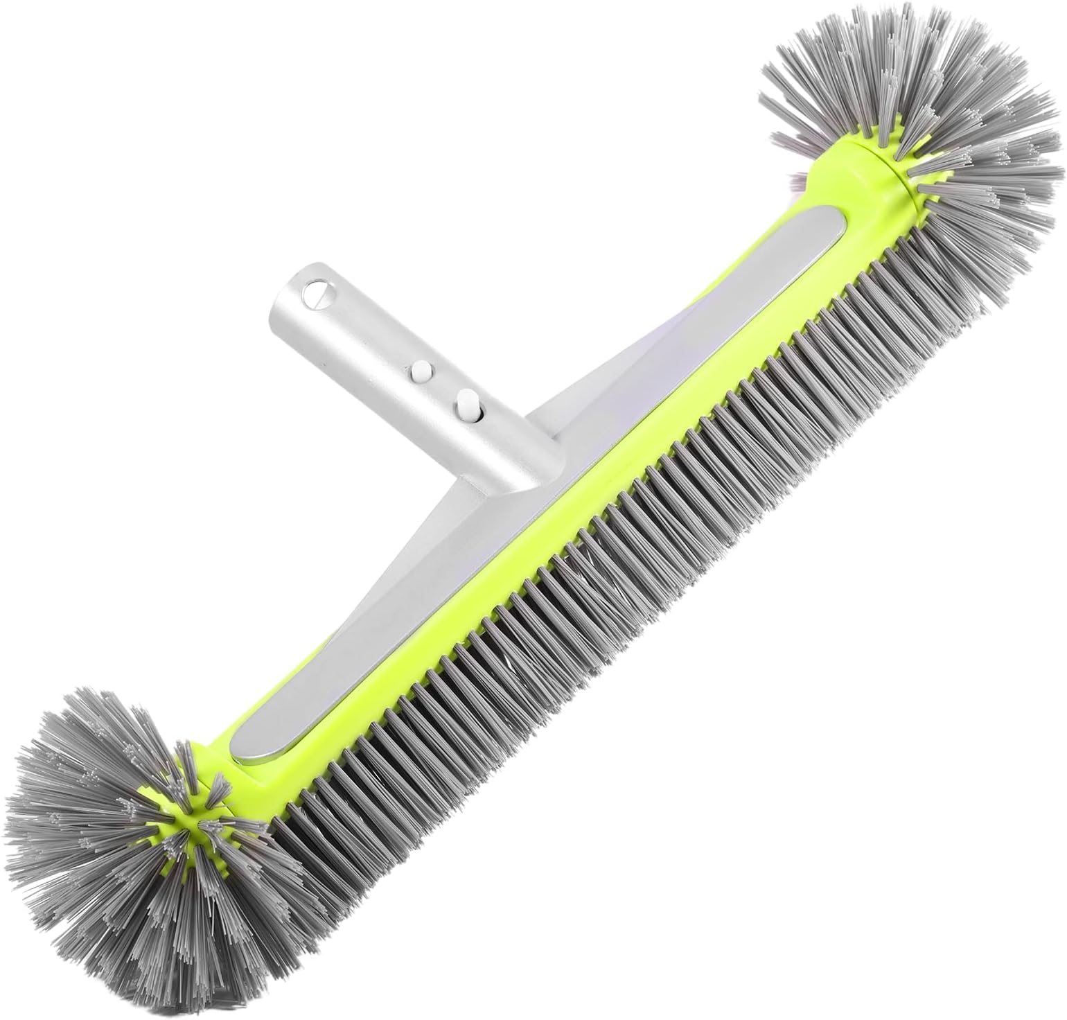 Professional Heavy Duty Swimming Pool Wall & Tile Brush，17.5" Round Ends Pool Brush Head with Sturdy Aluminum Handle for Cleans Walls, Tiles & Floors, Premium Nylon Bristles with EZ Clips