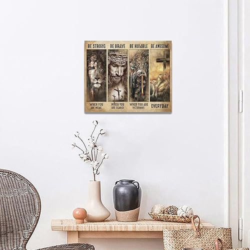Vista 59 de Póster en lienzo con imágenes de Jesús, león y cordero, impresión en lienzo con texto en inglés "God Bible Christian Religios" para pared, pintura