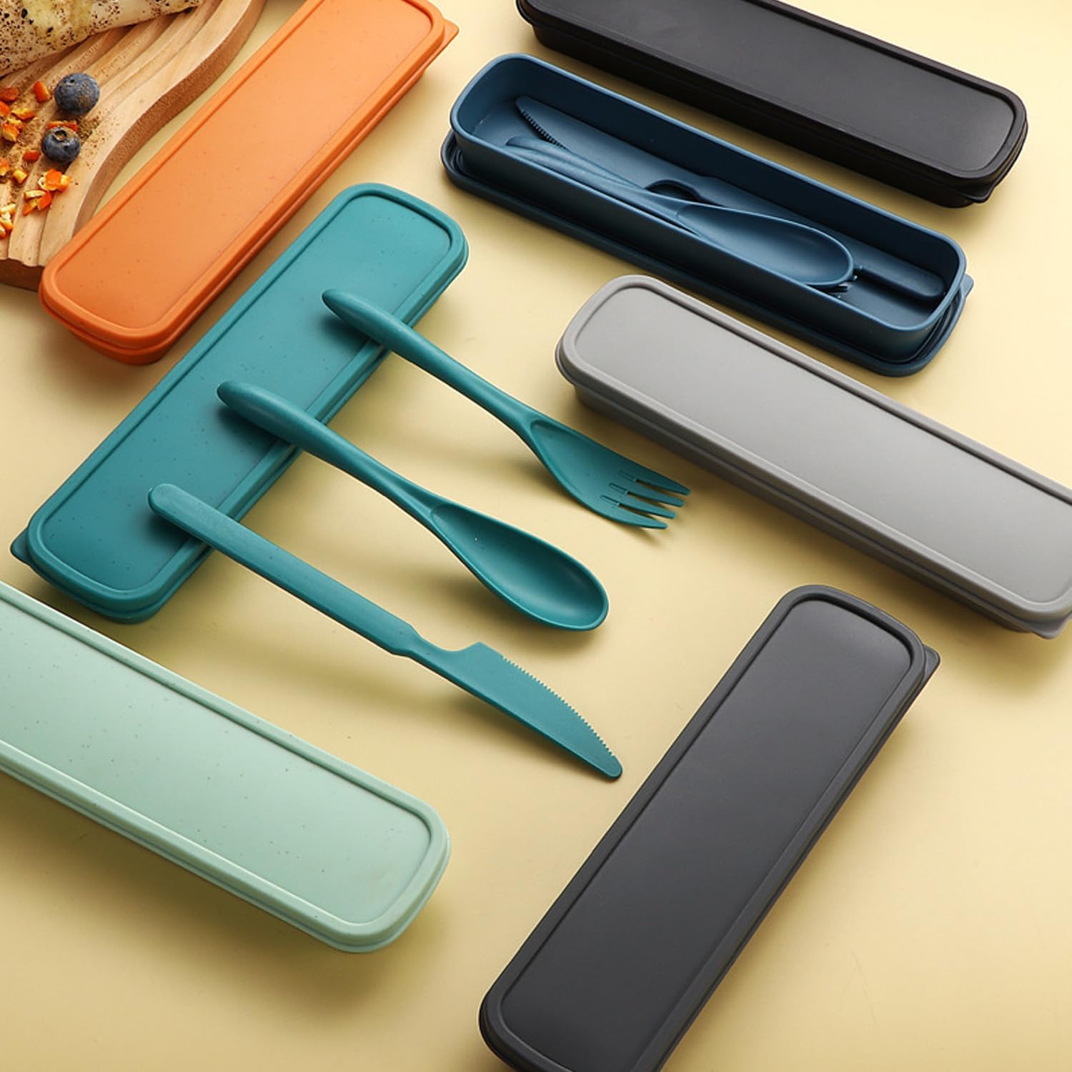 32 Sets Reusable Travel Utensils Set with Case Wheat Straw Cutlery Portable Spoon Knife Fork，Bulk for Adults Travel Camping Picnic Utensils Gift