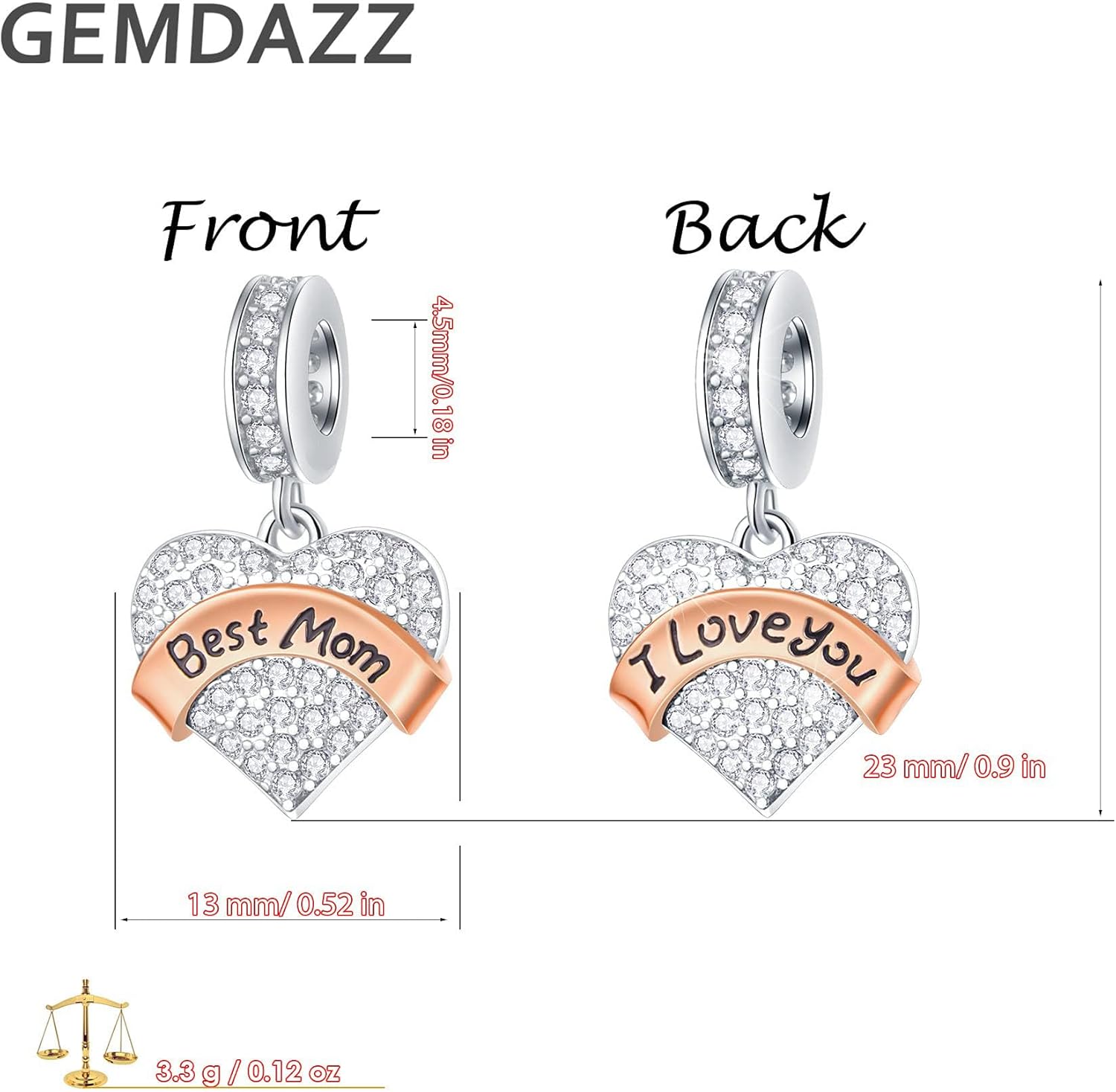 GEMDAZZ Family Theme Charm, 925 Sterling Silver Mother Father Daughter Son Sister Nana Wife Husband Grandma Friend Godmother Goddaughter Clear Pave Heart Pendant Beads, fit European Women Bracelet - Image 3